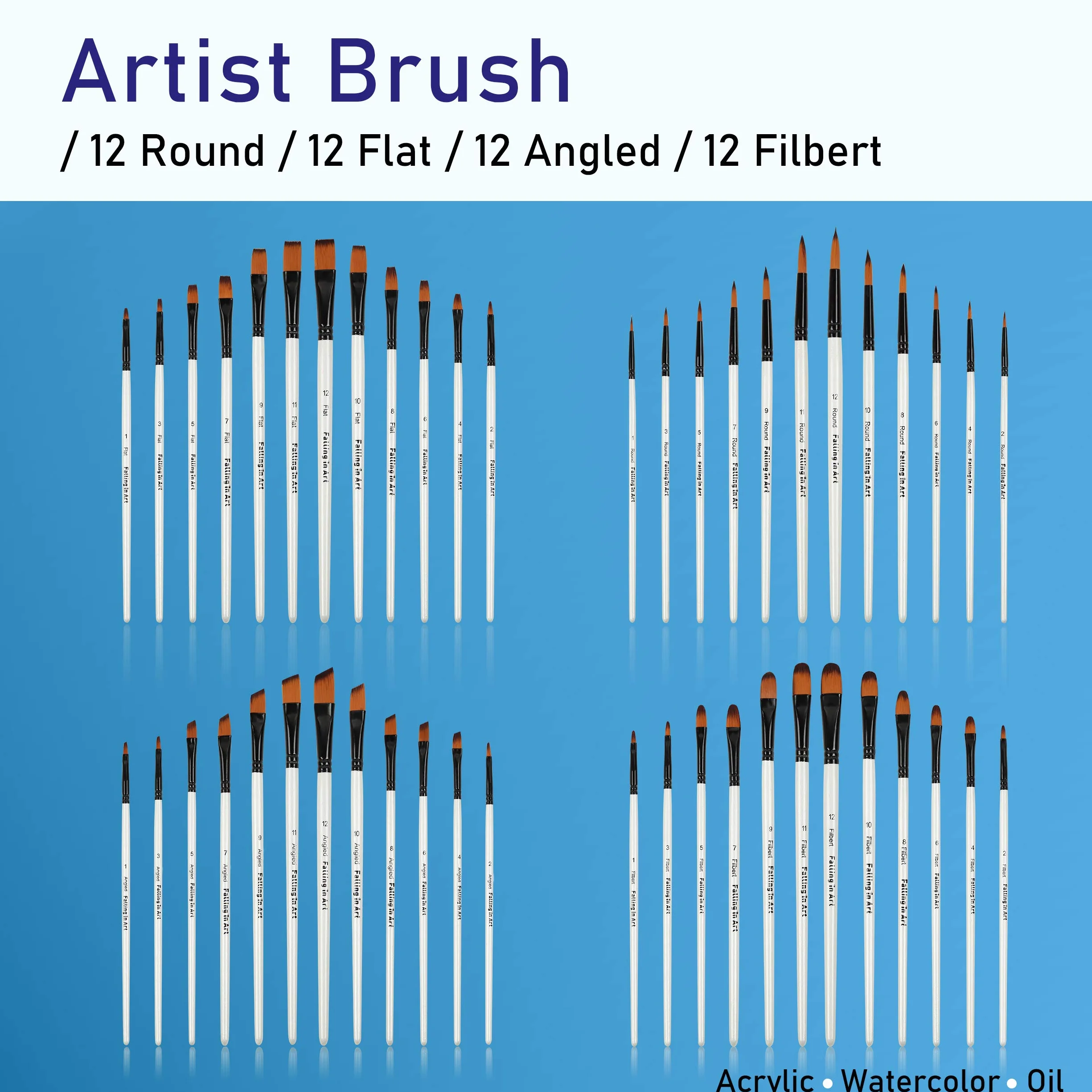 Juego de 48 pinceles de pintura profesional de nailon, para acuarela, acrílico, óleo y más