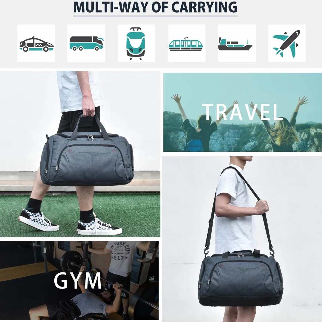 NUBILY - Bolsa de Deporte para Hombre, Bolsa de Viaje, con Compartimento para Zapatos, Gran Capacidad, Impermeable, Weekender, Bolsa de Gimnasio, para Hombres, Mujeres, Bolso de Mano, 40 l