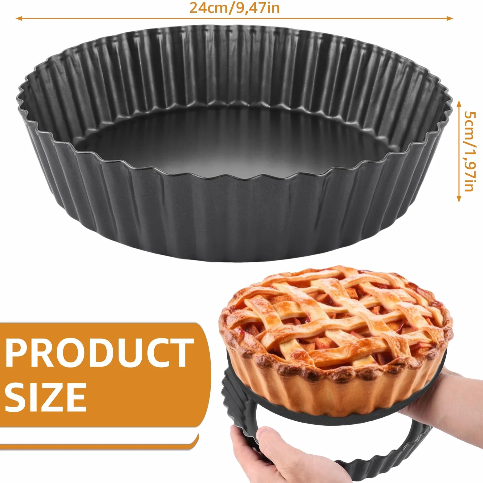 Juego de 2 moldes para tartas con base elevadora, 24 x 5 cm, antiadherente, forma de quiche, forma redonda, con base elevadora, molde para tarta, quiche, pastel