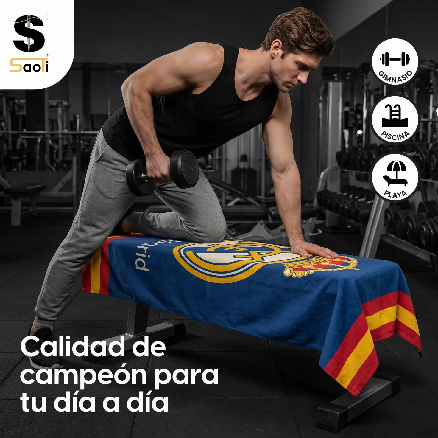 SaoTi Toalla Baño Grande Microfibra 70x140 cm Secado Rápido - Toallas Ducha Ligeras Absorbentes Gimnasio - Toallas Playa Grandes Diseño Fútbol Equipo Merengue Adulto
