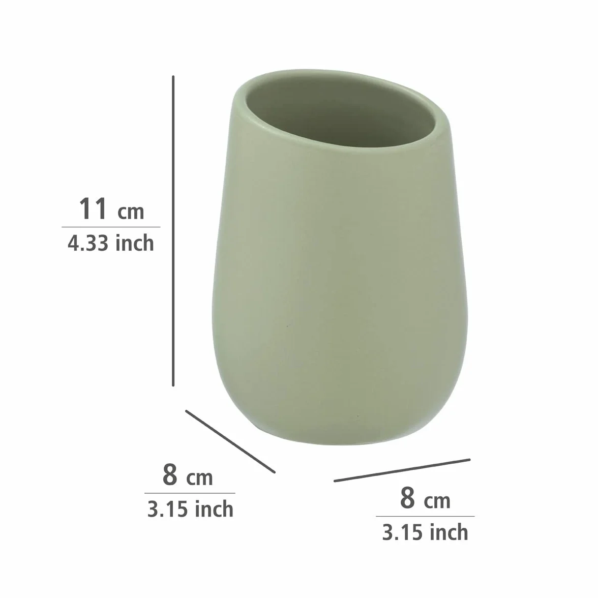 WENKO Vaso higiene dental Badi cerde suave cerámica - Soporte para cepillos de dientes, para cepillos y pasta de dientes, Cerámica, 8 x 11 x 8 cm, Verde
