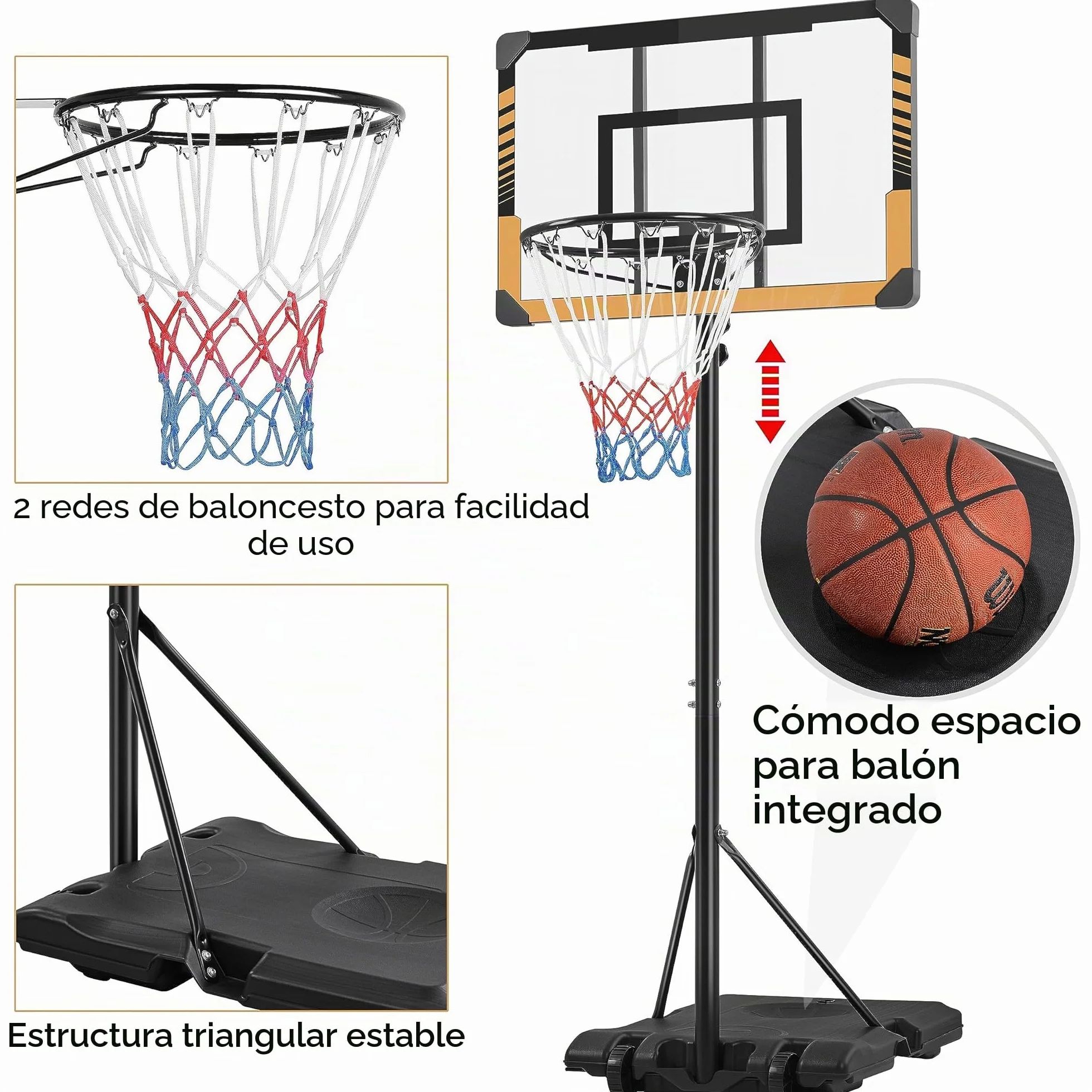Yaheetech Canasta Baloncesto Exterior Tableros Altura Ajustable 182-212 cm Infantil 4-10 Años