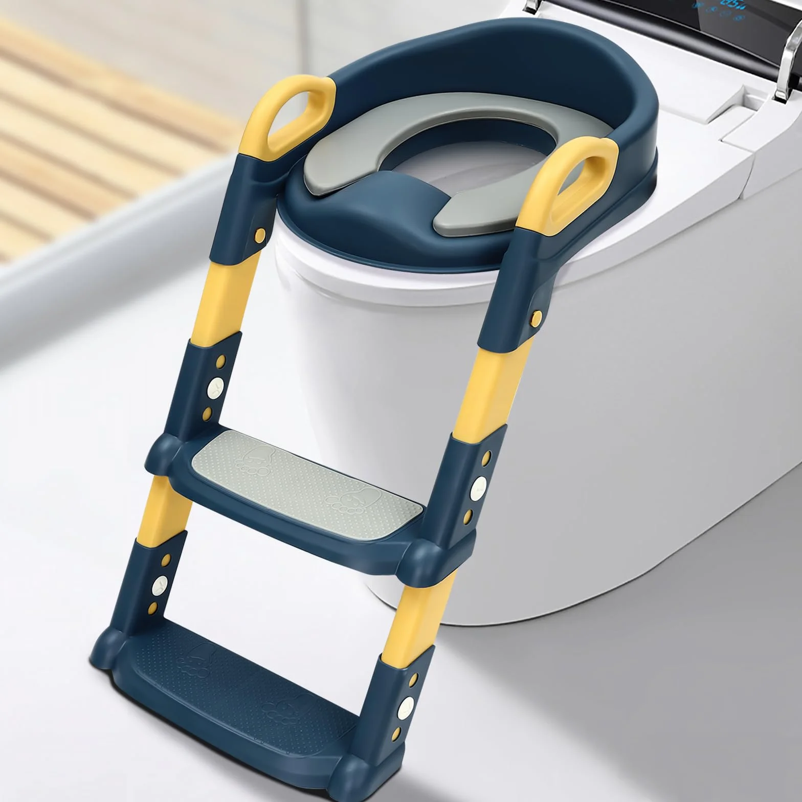 Escalera de inodoro para niños 2 en 1 entrenador con asiento ajustable 34 × 34 × 44 cm cojín de poliuretano