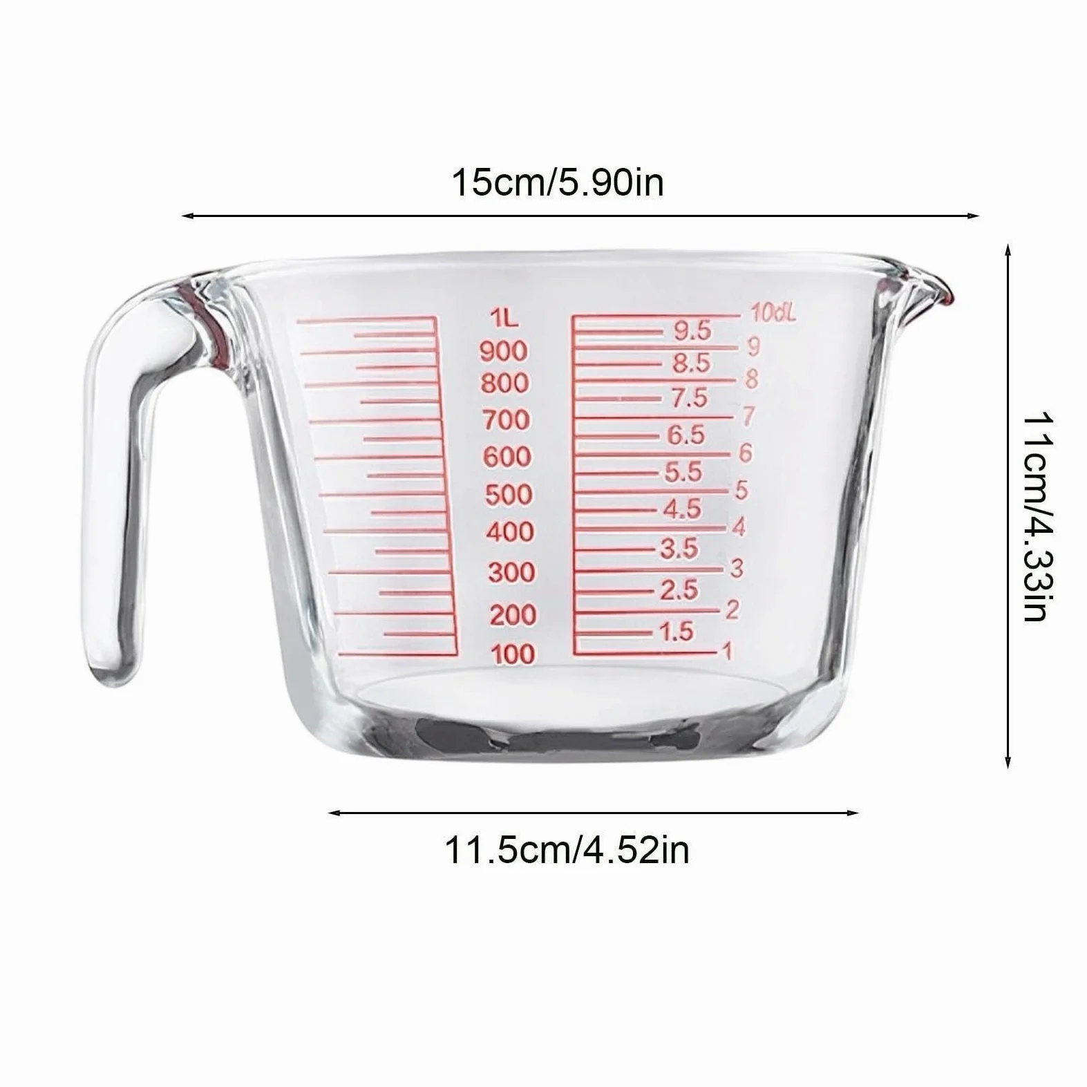 Tazas Medidoras de Vidrio Recipiente De Medición Portátil Transparente | Contenedor Medidor Vidrio Para Horno Lavavajillas Congelador Medición Horneado Cocción Cocina Hogar Casa