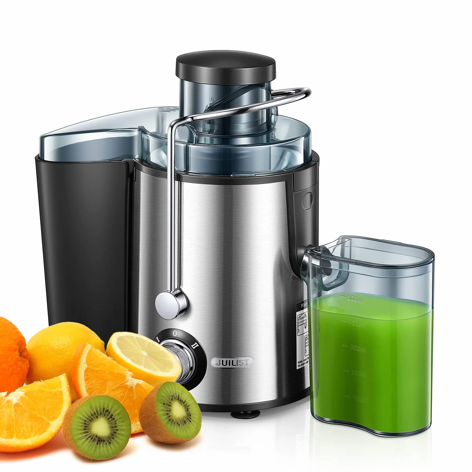 Juilist Licuadora para Verduras y Frutas,Acero Inoxidable, Extractor de Zumos y Verduras, Fácil Limpieza Con 65MM de Boca Ancha y 2 Velocidades, Extractor de Jugos Antideslizante, Antigoteo, 600W