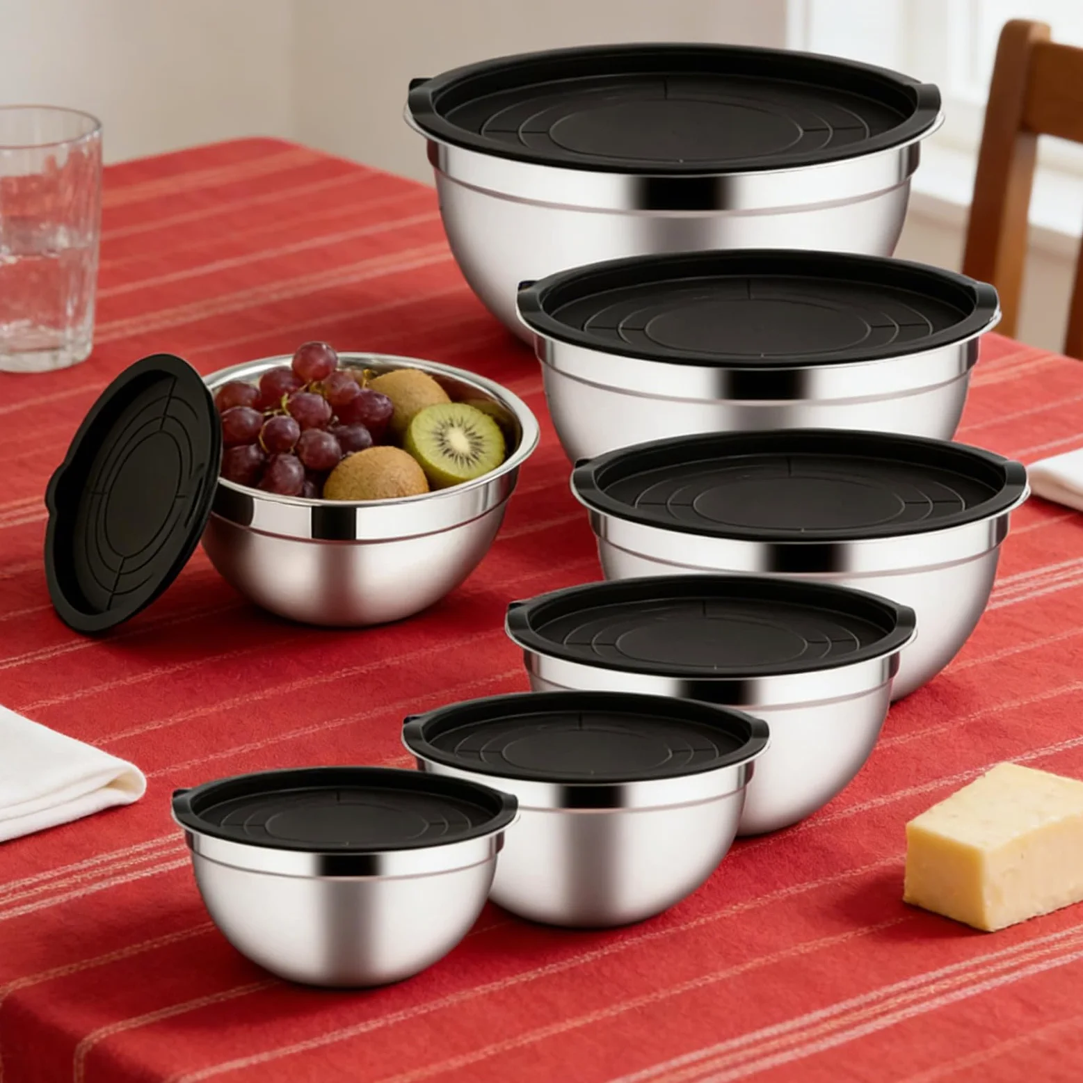 Boles de Mezcla de Acero 7 Piezas De Acero Anidables Redondos | Bols Para Ensalada Y Mezclas Para Salsas Snacks Huevos Condimentos Verduras Frutas