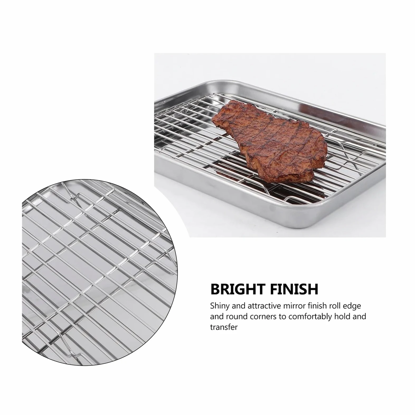 Juego de bandejas for hornear acero inoxidable, bandeja for horno sin revestimiento superficie lisa con rejilla for asar y servir para Cocina(26.5X20.5X2.5CM)