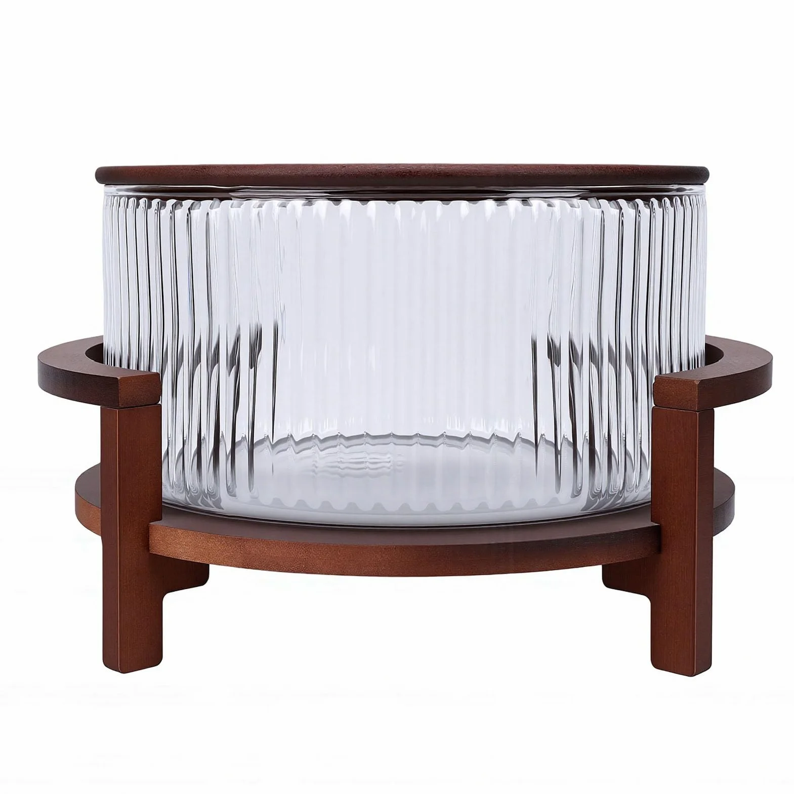 Jectse Ensaladera de Vidrio con Soporte de Madera, Cuenco de Vidrio a Prueba de Calor de 4,3 L, Cuenco de para Servir en Casa, Cena