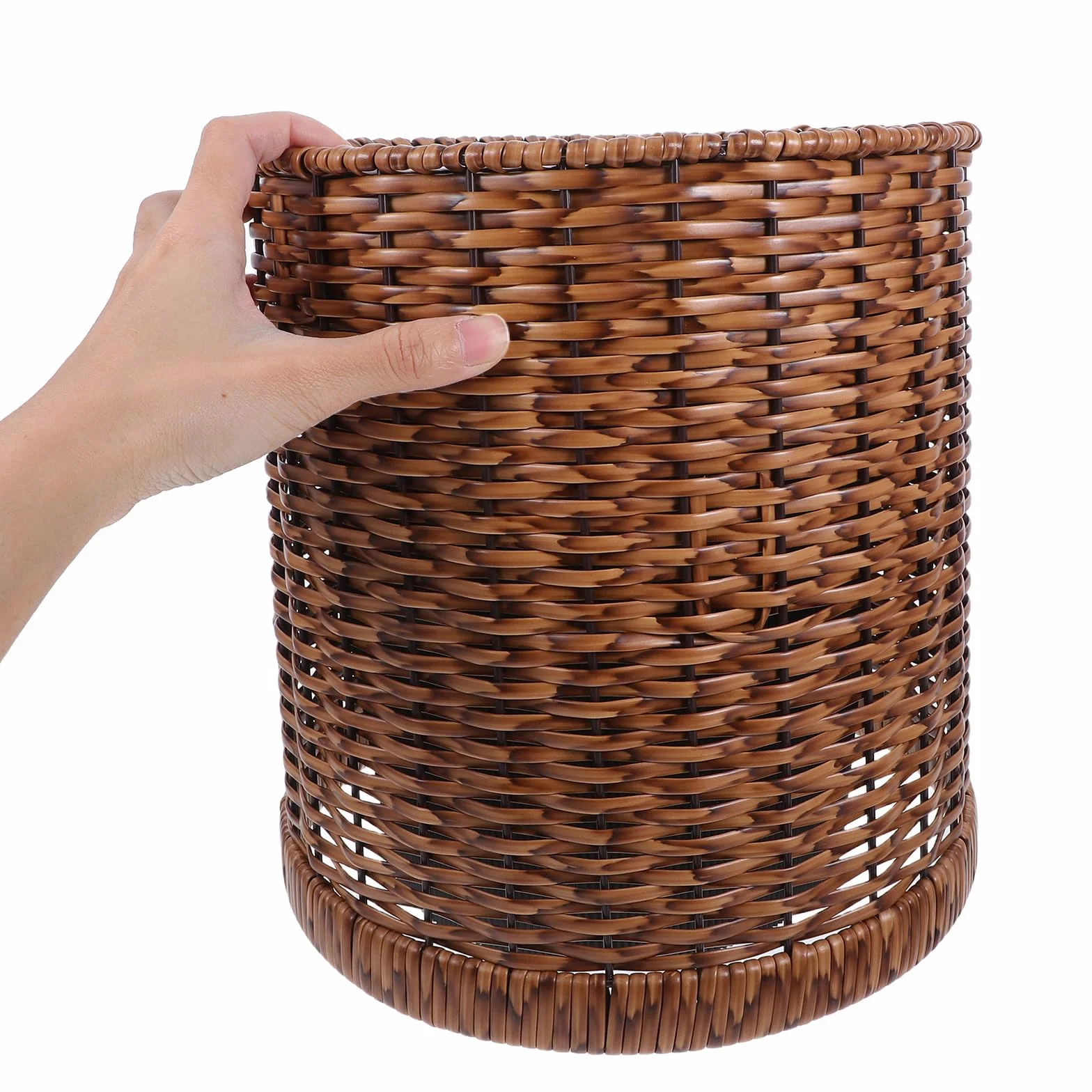 Cubo de Basura Vintage de Gran Capacidad Diseño de Doble Capa en Ratán Sintético para Hogar y Baño, Fácil de Limpiar y Oculta Bolsas de Basura