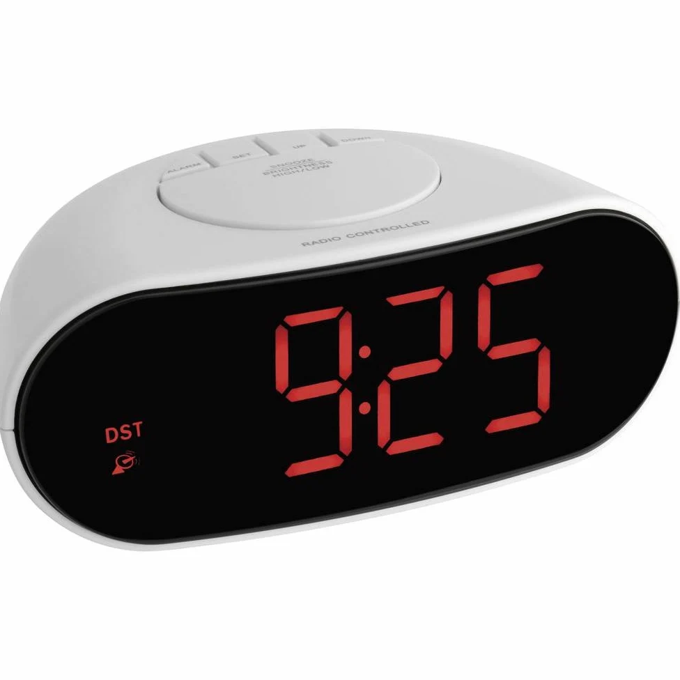 TFA Dostmann 602505 Despertador digital inalámbrico con números luminosos, plástico, blanco, negro, 170 x 110 x 78 mm