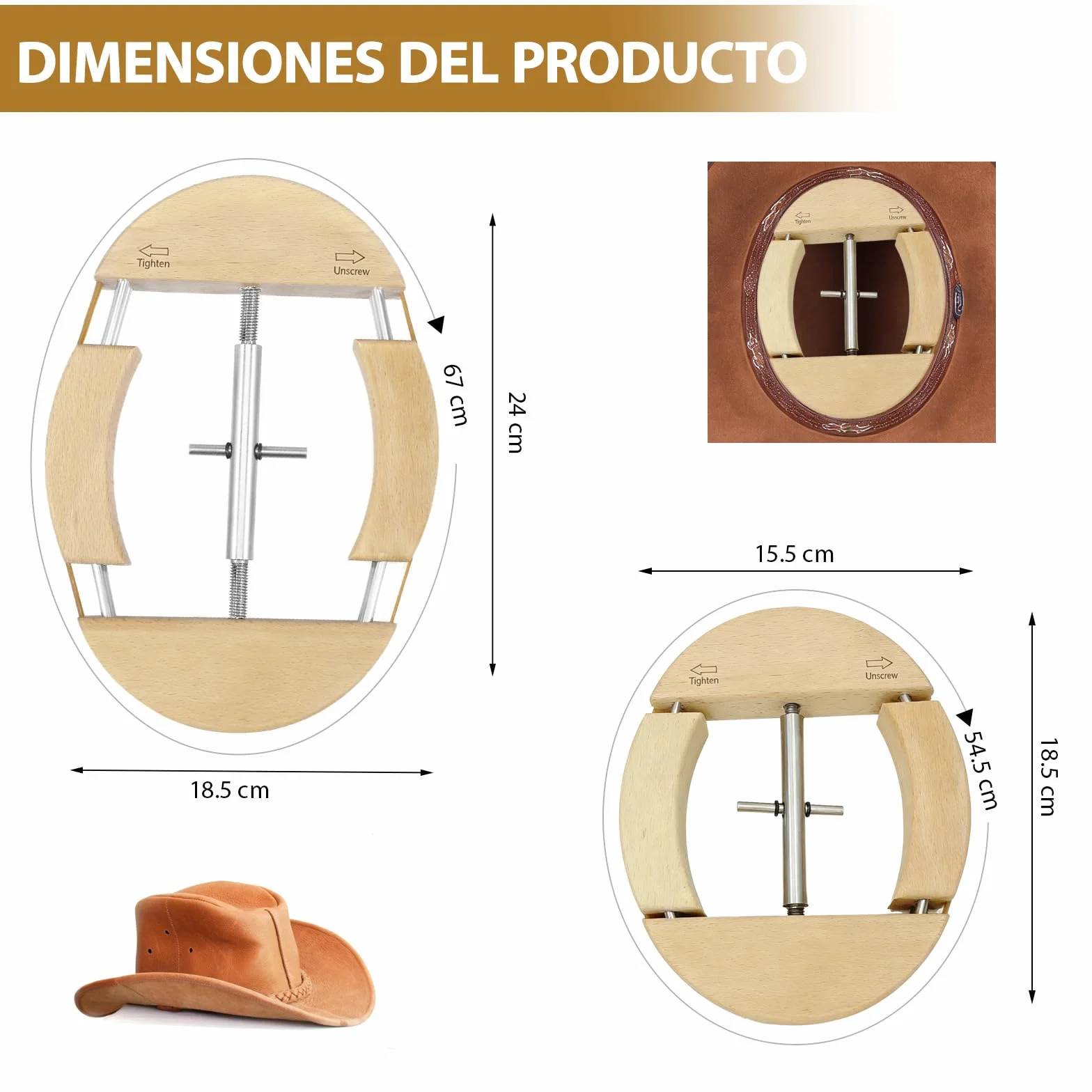 Extensor de sombreros de madera de haya cuatro vías