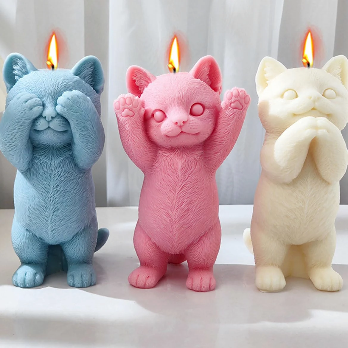 Moldes para Velas Molde de silicona for velas de gato bonito grande, soporte DIY, herramienta de fabricación de resina de jabón for mascotas, molde de pastel de Chocolate de animales, muñeco de yeso,