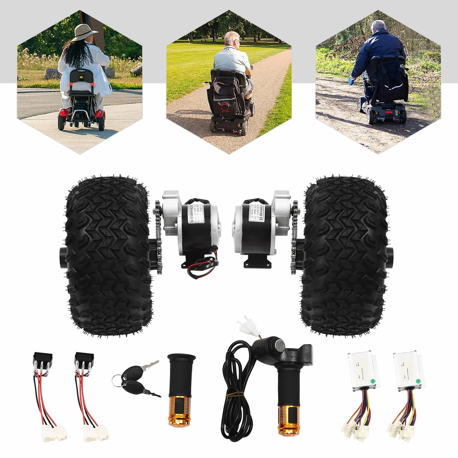 Kit de conversión de rueda neumática 250 W para scooter eléctrico, engranaje motor, 25 km/h, IP33, carga 150 kg