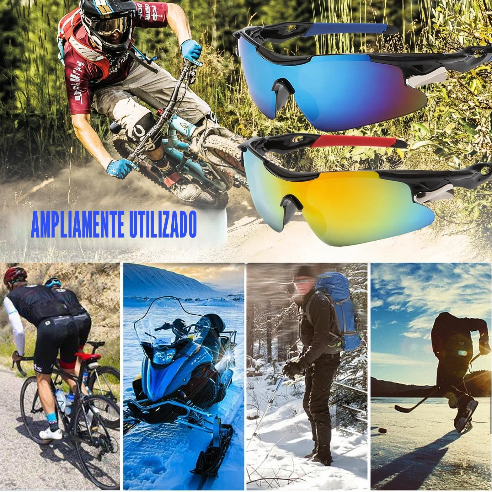 Gafas Running y Sol Deportivas Protección UV400 para Hombre Mujer Bicicleta Cortaviento