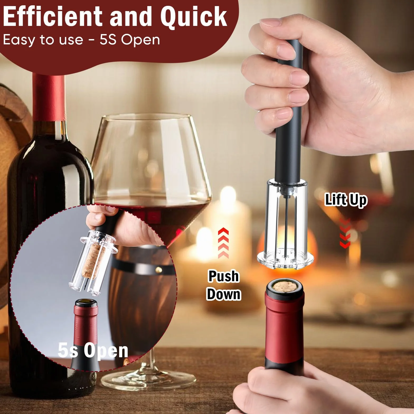 Juego de Sacacorchos de Aire a Presión, Incluye Abrebotellas, Corta Cápsulas, 2 Diferentes Tapones de Botella y Vertedor, Abridor de Vino Profesional, Amantes del Vino Regalo Set