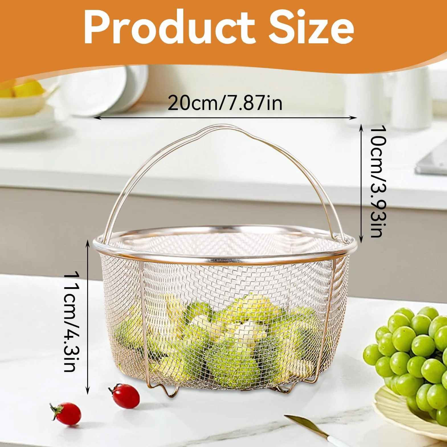 Cesta para Vapor, Cesta de Malla para Vapor Cesta y Colador de Malla de Acero Inoxidable para Ollas a Presión y Ollas para Lavar Freír a Vapor, vaporera microondas, vaporera cocinar vapor(20cm)