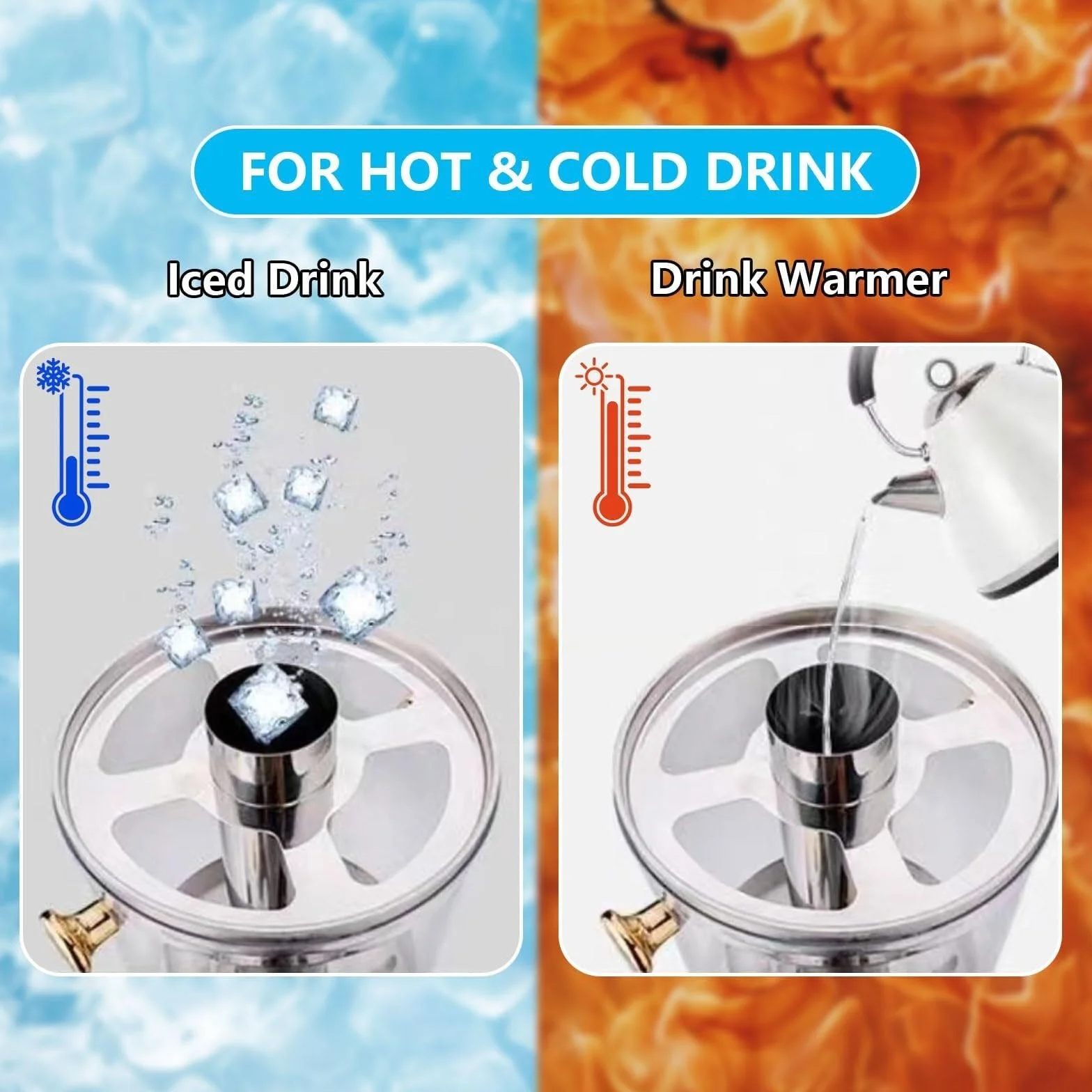Dispensador de bebidas de 8 L con espiga y bandeja de cámara de hielo, dispensador de bebidas de acero inoxidable y plástico para fiestas y eventos, ideal para zumos y bebidas frías