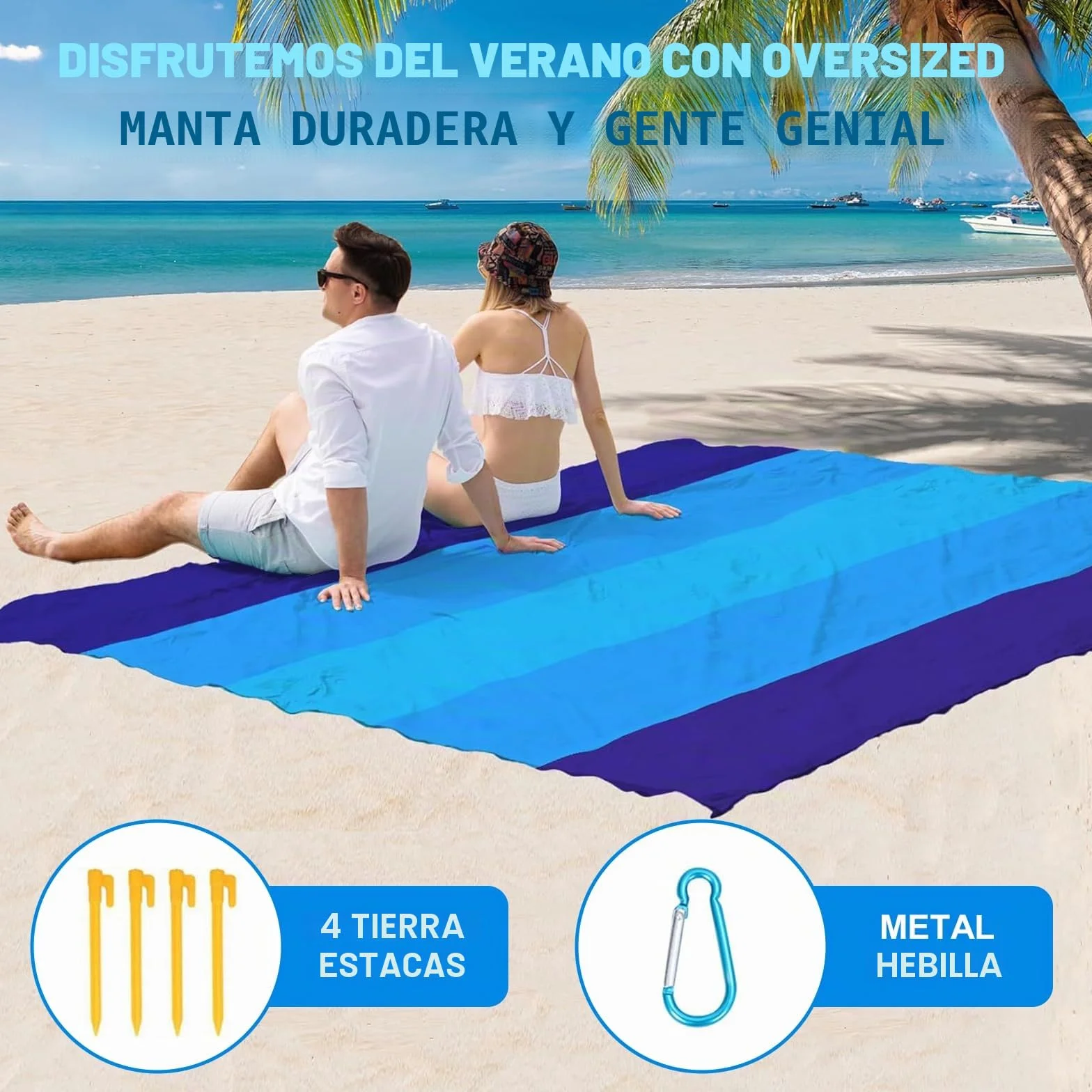 Manta de Playa Grande 210x230cm, Esterilla a Prueba de Arena, Alfombra de Picnic Ligera con Estacas