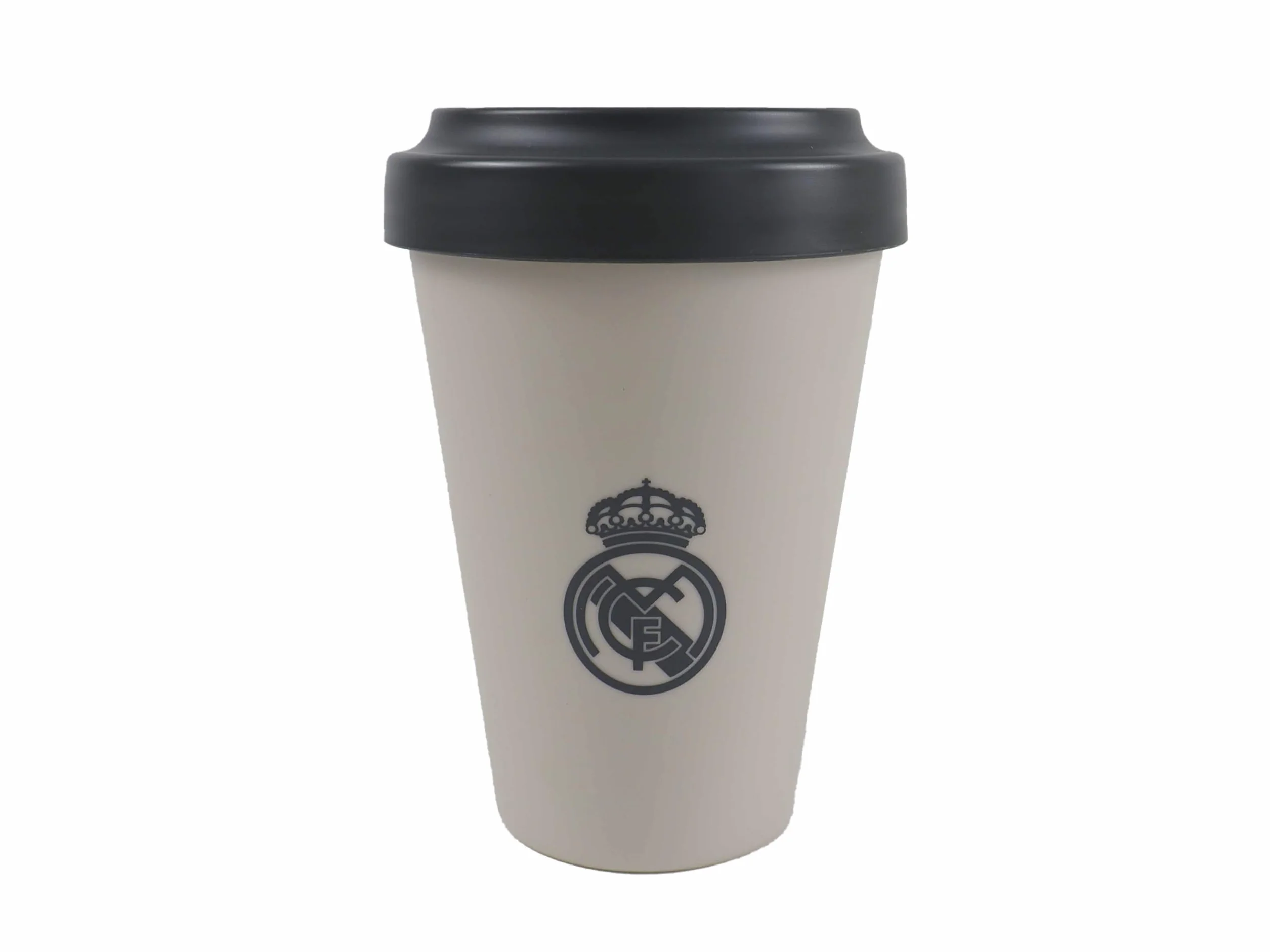 CYPBRANDS Real Madrid Vaso con Tapa Take Away Color Crema Producto Oficial