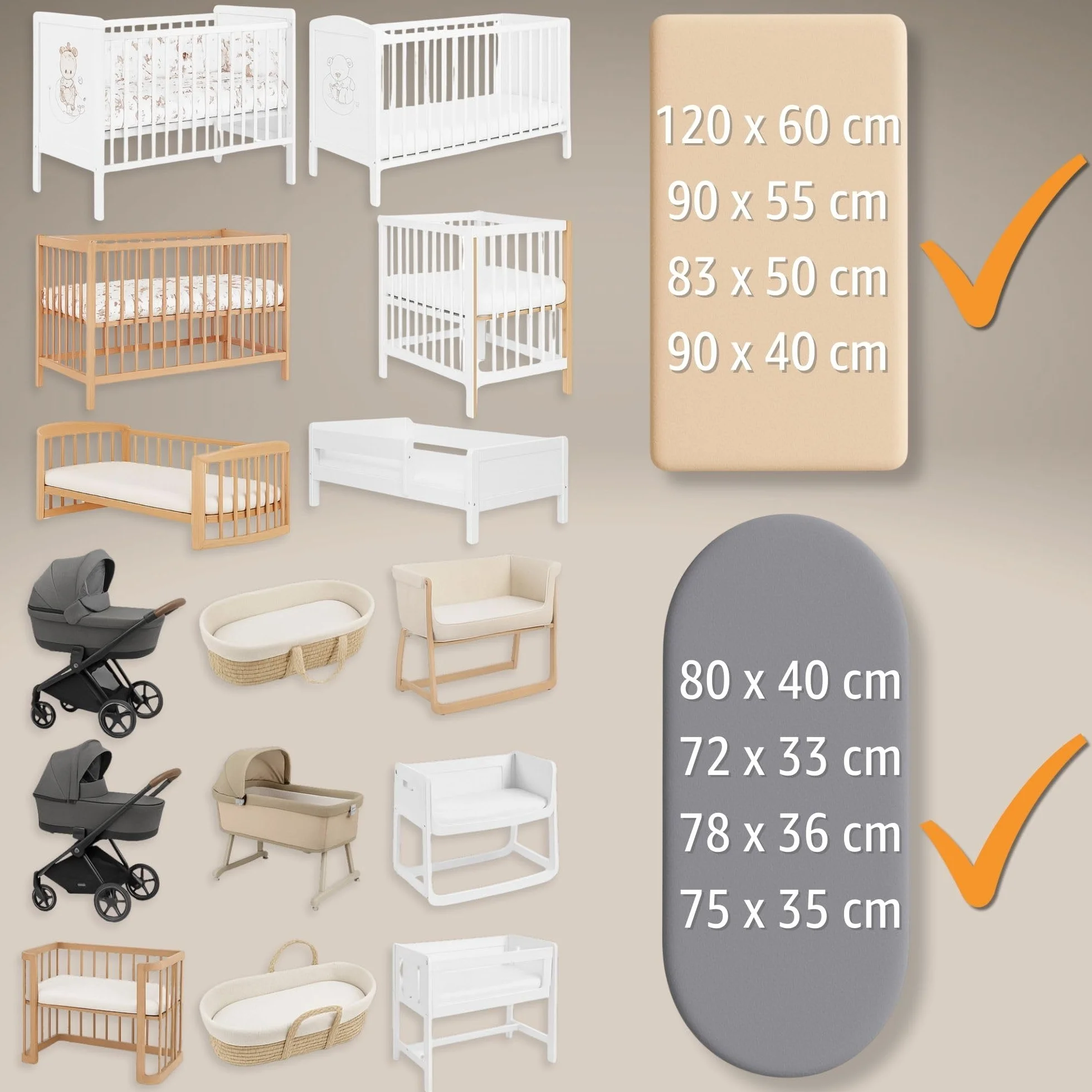Sábanas Ajustables para Cochecito de bebé Juego de 3: 35x75 cm Impermeable