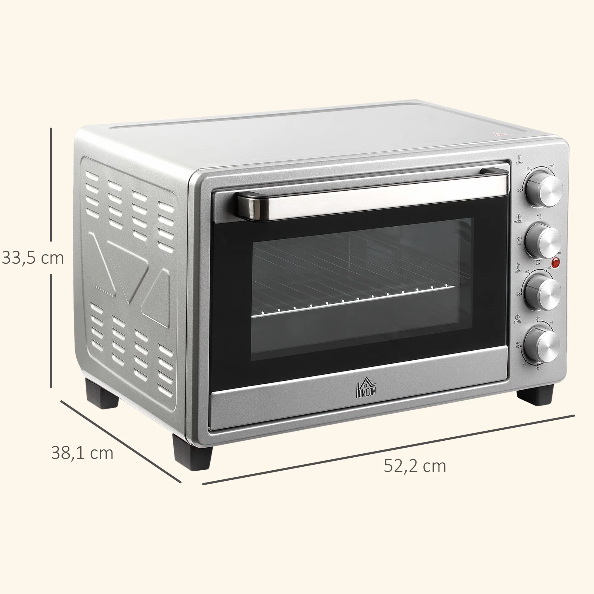 HOMCOM Horno Eléctrico de Sobremesa Mini Horno Tostador de 32L 1600W con 3 Modos de Calor Temporizador 60 Min y Temperatura Regulable hasta 230℃ Plata
