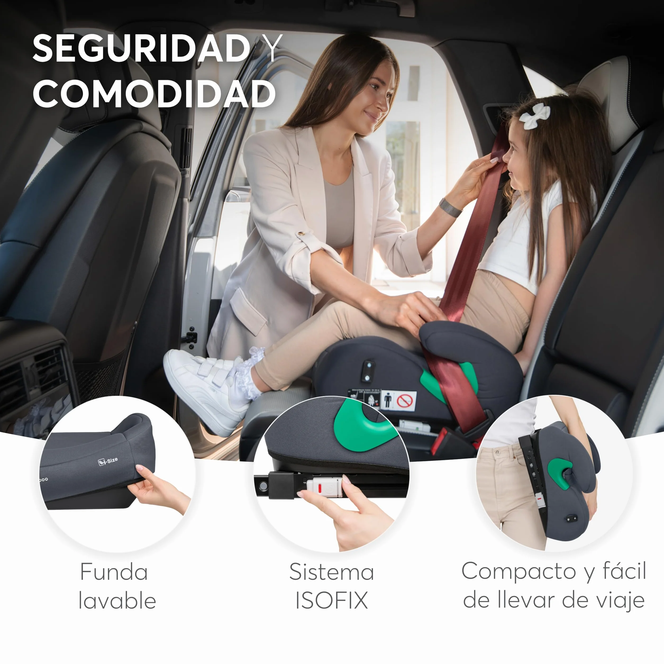 KikkaBoo Alzador Coche Niño ISOFIX i-POP i-Size 125-150 cm Silla Coche Grupo 3 Elevador Coche 7-12 años 22-36 kg Negro