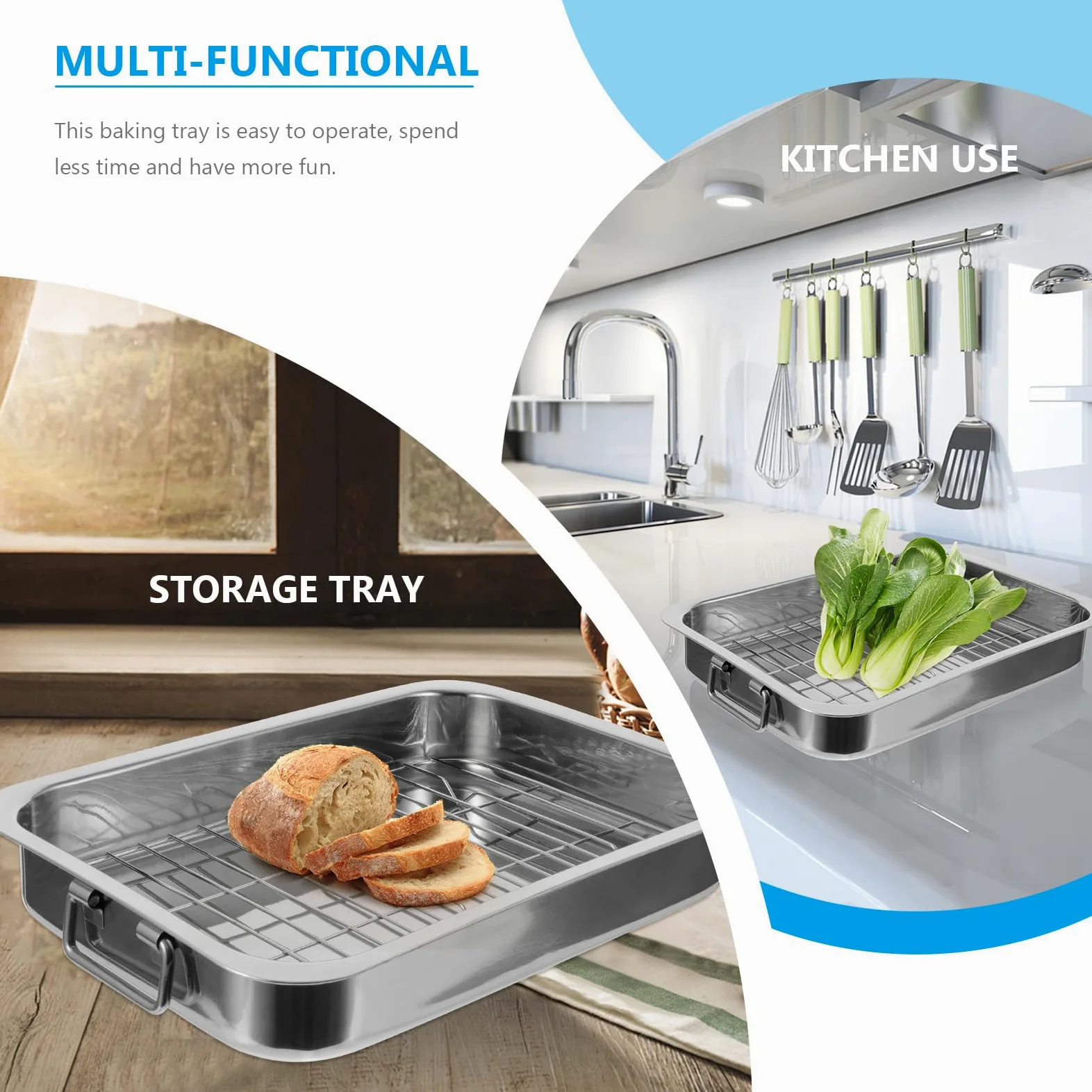 Hemobllo Juego de Bandejas para Horno de Cocina Rectangular 33X23X5 CM Bandeja y Rejilla de Acero Inoxidable Molde para Hornear Resistente y Apilable Utensilios Cocina para Postres y