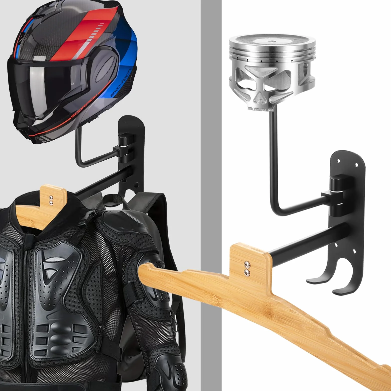 Soporte de pared 2 en 1 para casco y chaqueta de moto con diseño de calavera