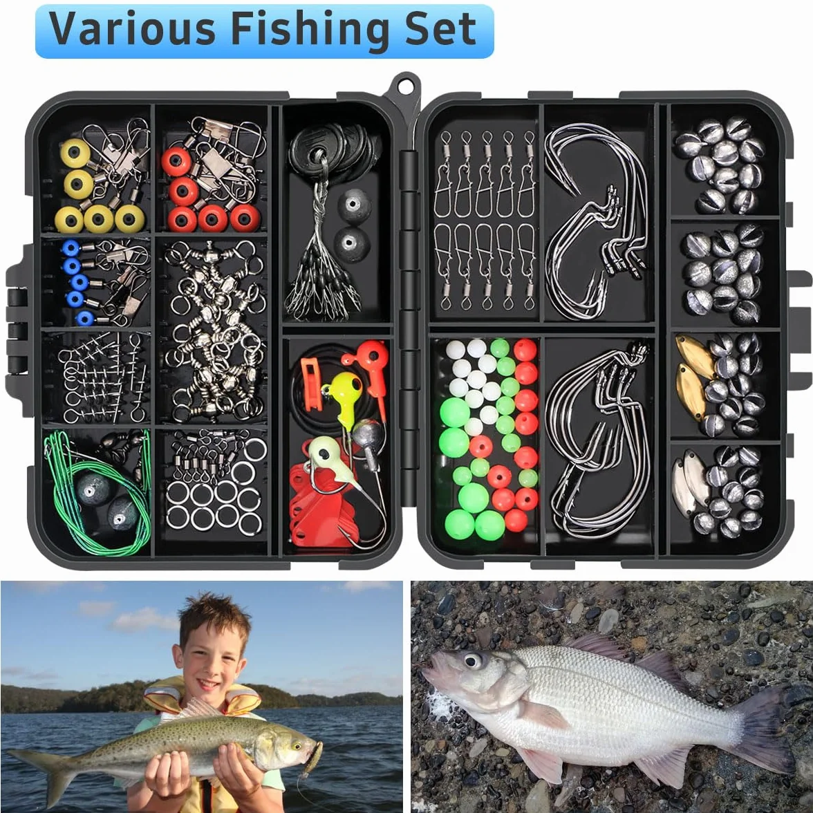 Vicloon Kit de Anzuelos de Pesca con Caja de Aparejos, Incluye Pesas, Emerillones e Imperdibles