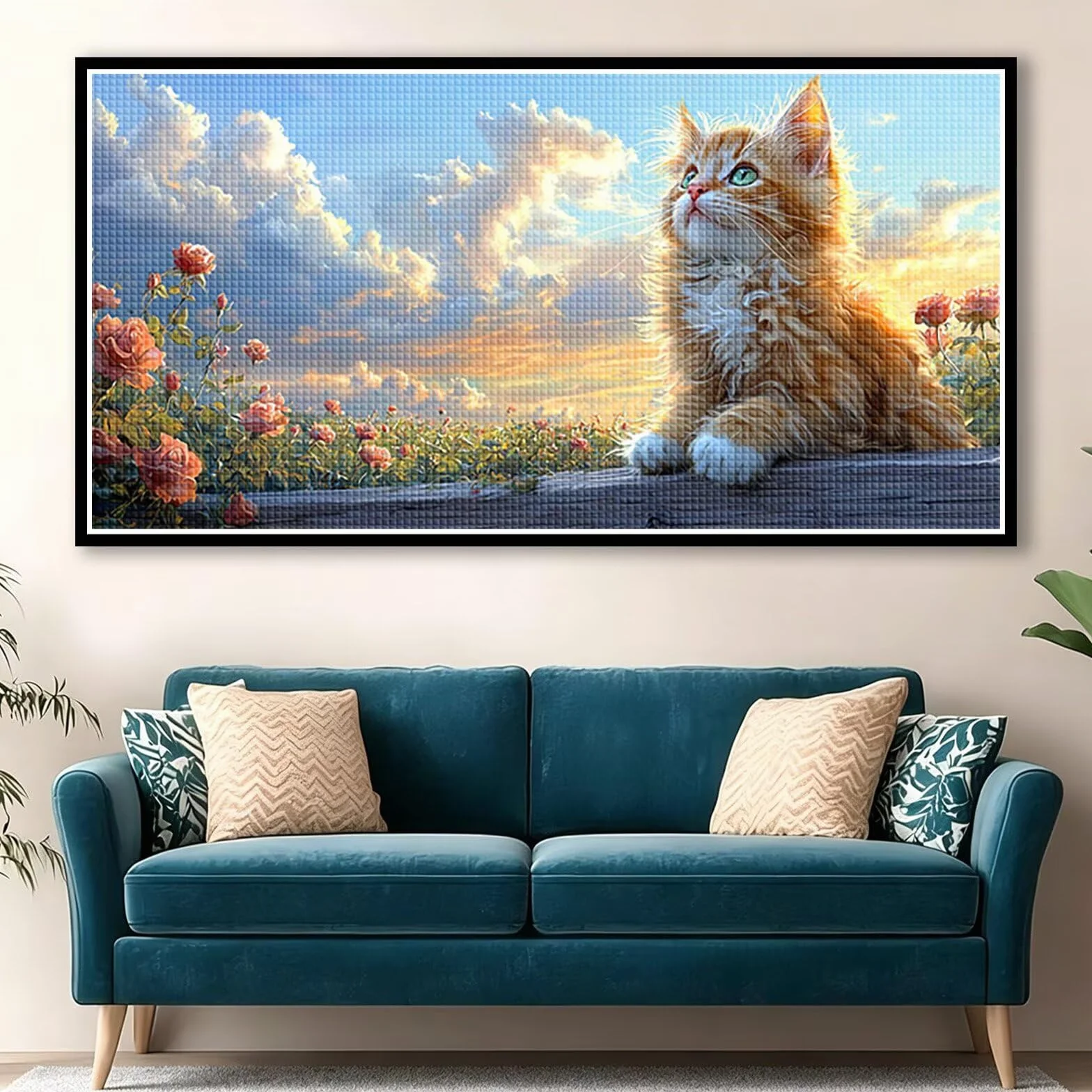 Diamond Painting Adultos Gato Pintura Diamante, Flor Diamond Painting 5D Completo, DIY Cuadrado Cristal Bordado Punto de Cruz Cuadros de Diamantes para Decoracion Hogar, Regalo Mujer 140x70cm 0J-72