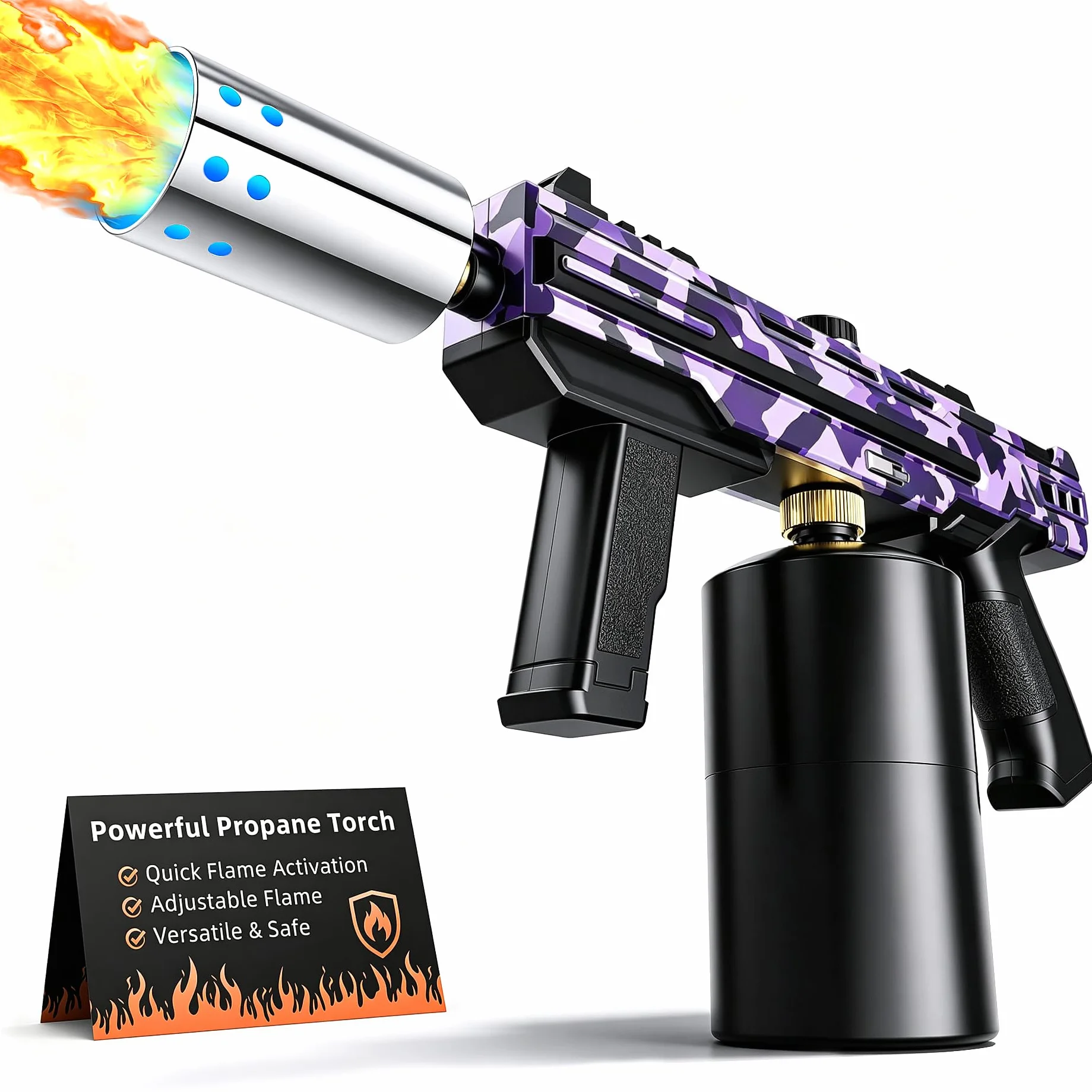 Quemador de flambeo multifuncional, quemador de cocina y hoguera para uso doméstico, quemador de llama ajustable para asar filetes, barbacoa, bricolaje, soldadura, fácil de usar (graffiti)