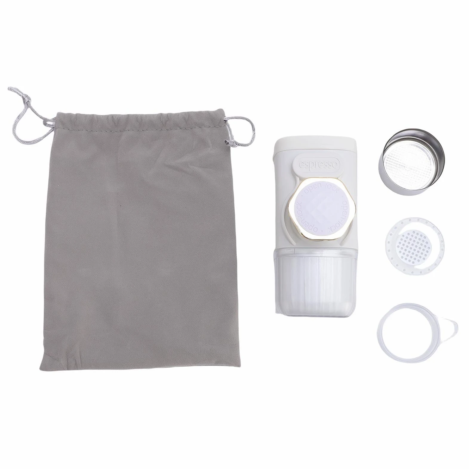 Cafetera portátil de mano, compacta y ligera, funciona manualmente para viajes, camping y senderismo (blanco)