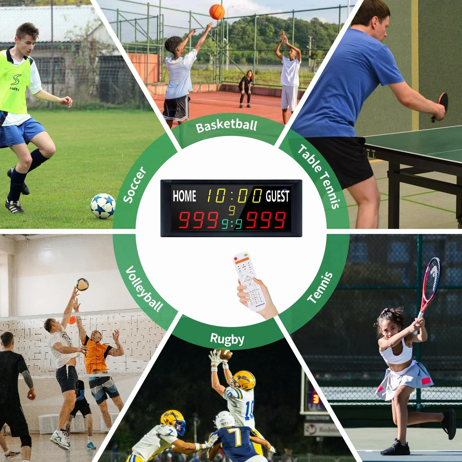 Marcador Electrónico LED de 16 Pulgadas con Control Remoto para Fútbol y Baloncesto