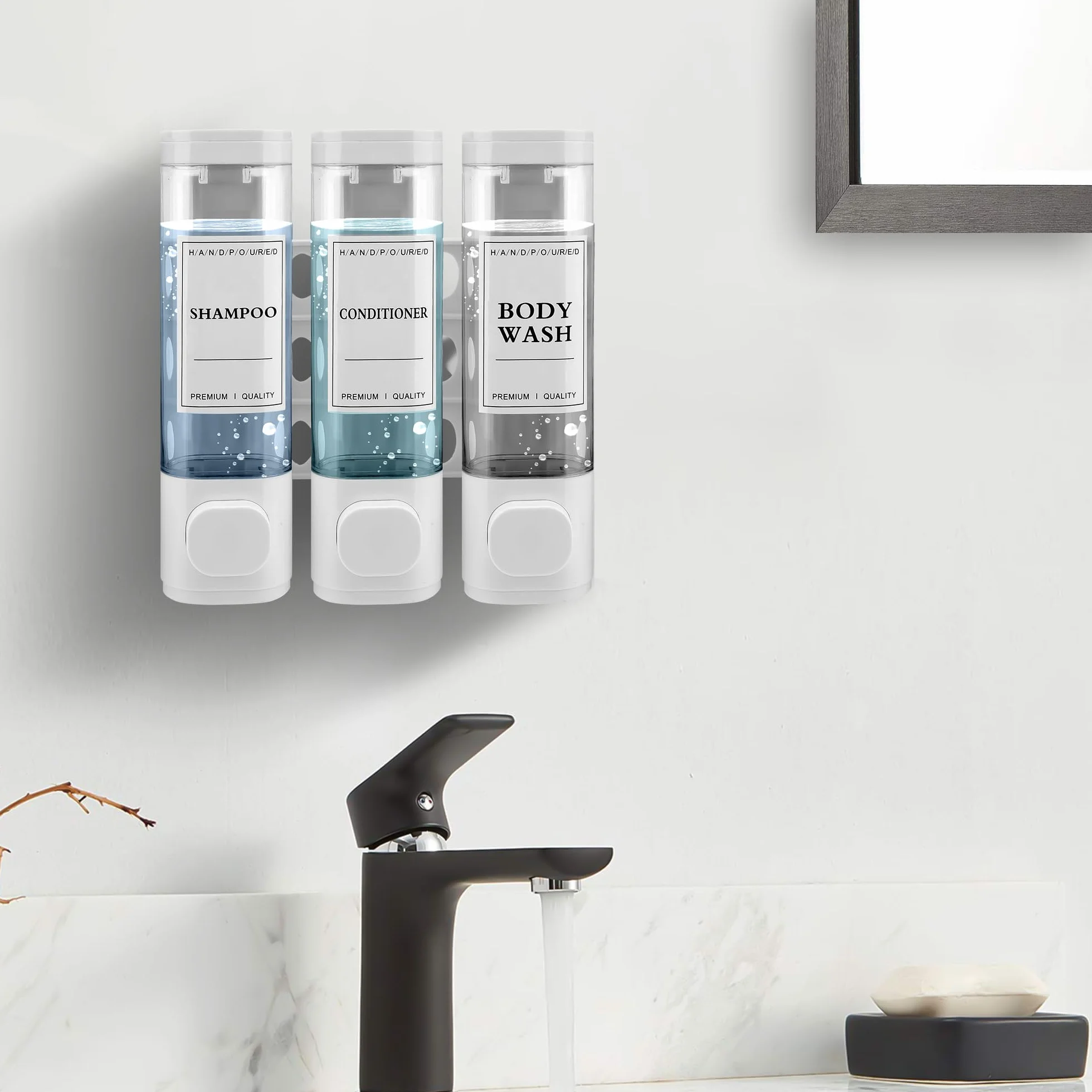 Dispensador de jabón para Montaje en Pared, dispensador de jabón líquido, dispensador de jabón de Mano, Gel de Ducha, detergente para Hotel, hogar (Blanco)