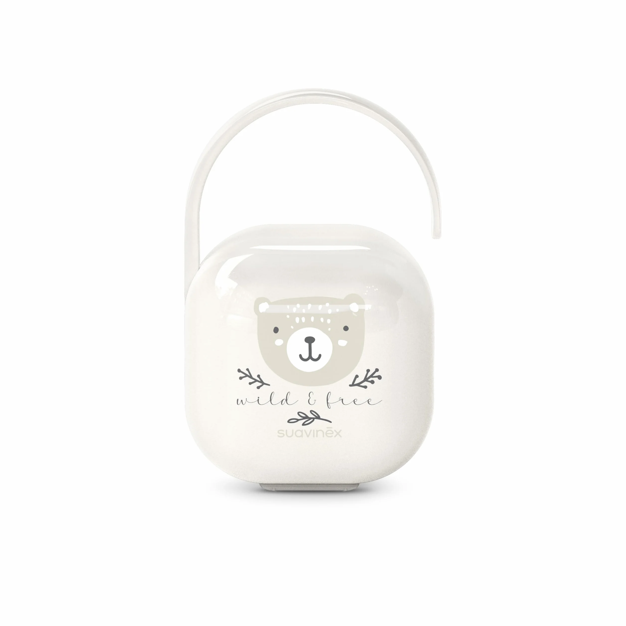 SUAVINEX Portachupete Bebé para 2 Chupetes Caja Funda Resistente Fácil de Limpiar Asita Flexible Colgar Bolso Carro Cuna Cierre Seguro +0 Meses Wild&Free Beige