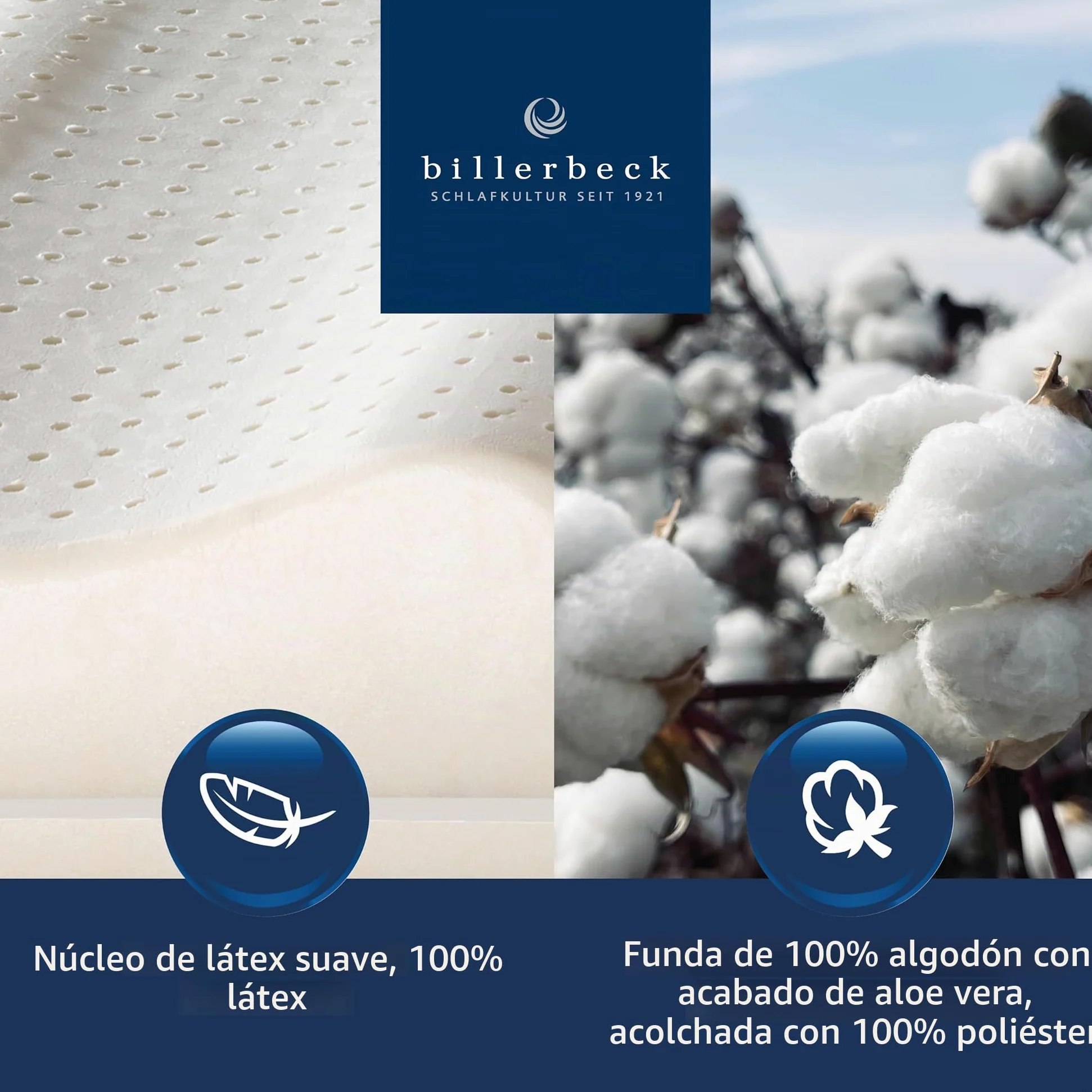 billerbeck S20 - Almohada Cervical de látex, 40 x 80 cm