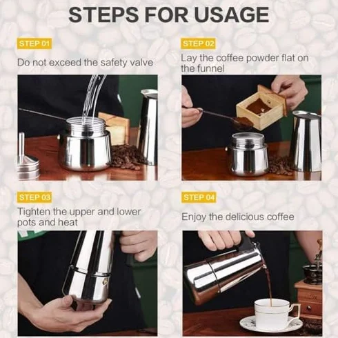 Cafetera Moka de acero inoxidable, cafetera de estufa, apta para placa de inducción, cafetera italiana de 300 ml
