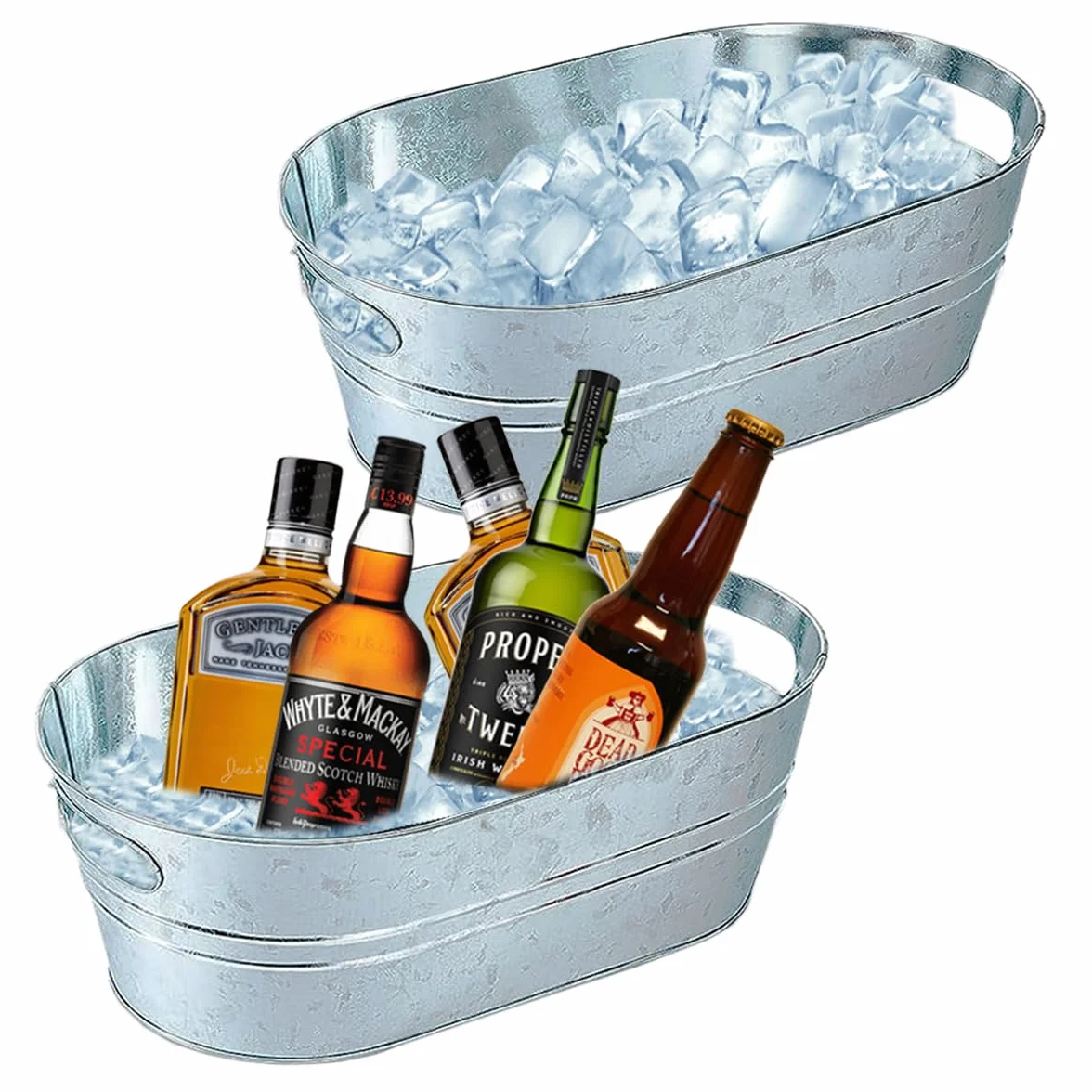 Paquete de 2 cubos de hielo galvanizados de 4 galones, cubos grandes de metal para bebidas, fiestas, cerveza, bebidas con asas de transporte para cócteles de champán, refrigeración de vino,