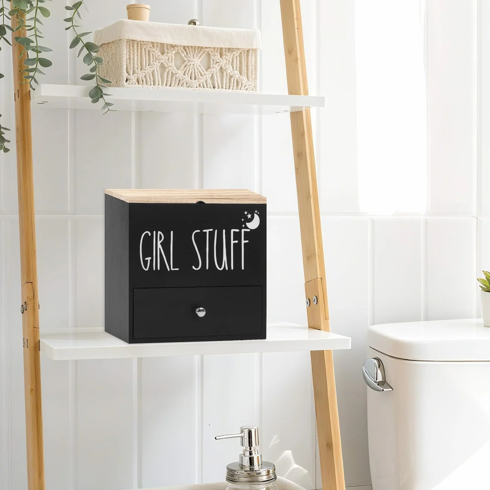 Caja Para Compresas y Tampones, 2 Compartimentos Caja Tampones con Tapa Organizador de Compresas y Tampones Dispensador de Almohadillas de Algodón para Baño, Tocador, Salón, Nergo