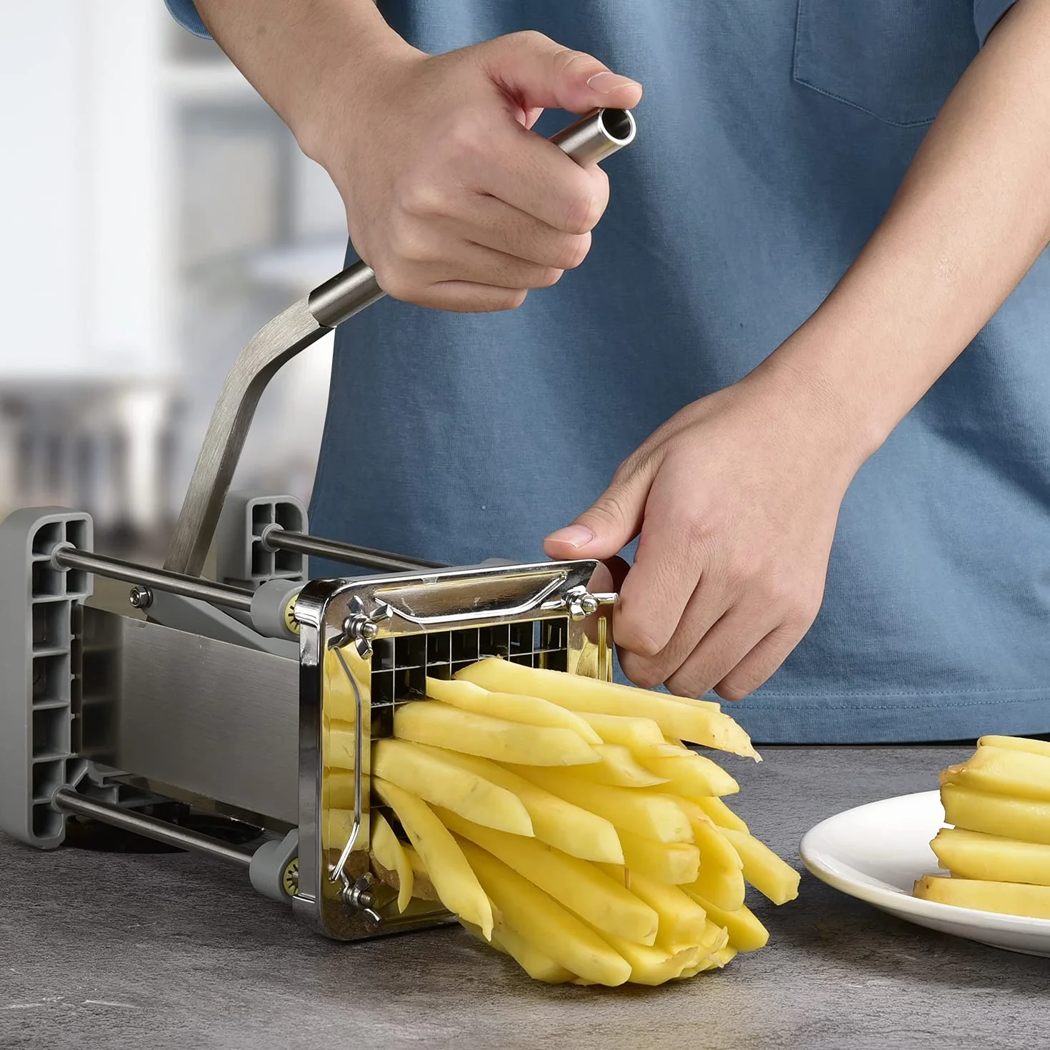 Cortador Patatas Fritas Manual, Sopito Cortador De Patatas Profesional Corta Patata Acero Inoxidable con Cuchillas De 12mm para Uso Doméstico