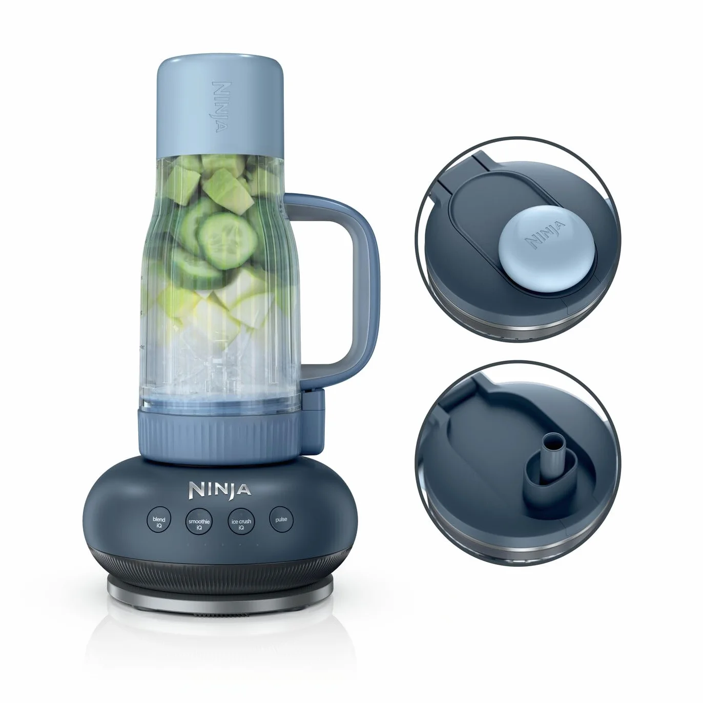 Ninja BlendBoss Batidora con vaso portátil, batidora individual con vaso extraíble, 3 preajustes automáticos, color ciberespacio DB351EUCY