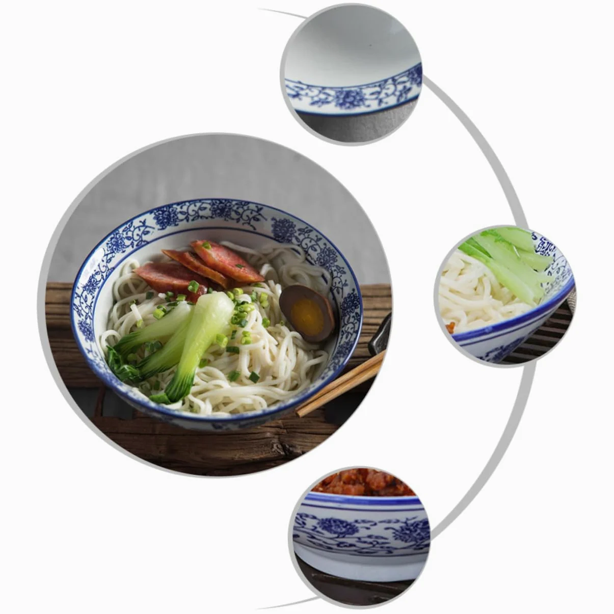 Cuenco Cerámico Esmaltado con Diseño Azul y para Servir Sopa Ramen y Ensaladas Restaurantes y Hogar Resistente y Decorativo para Diario