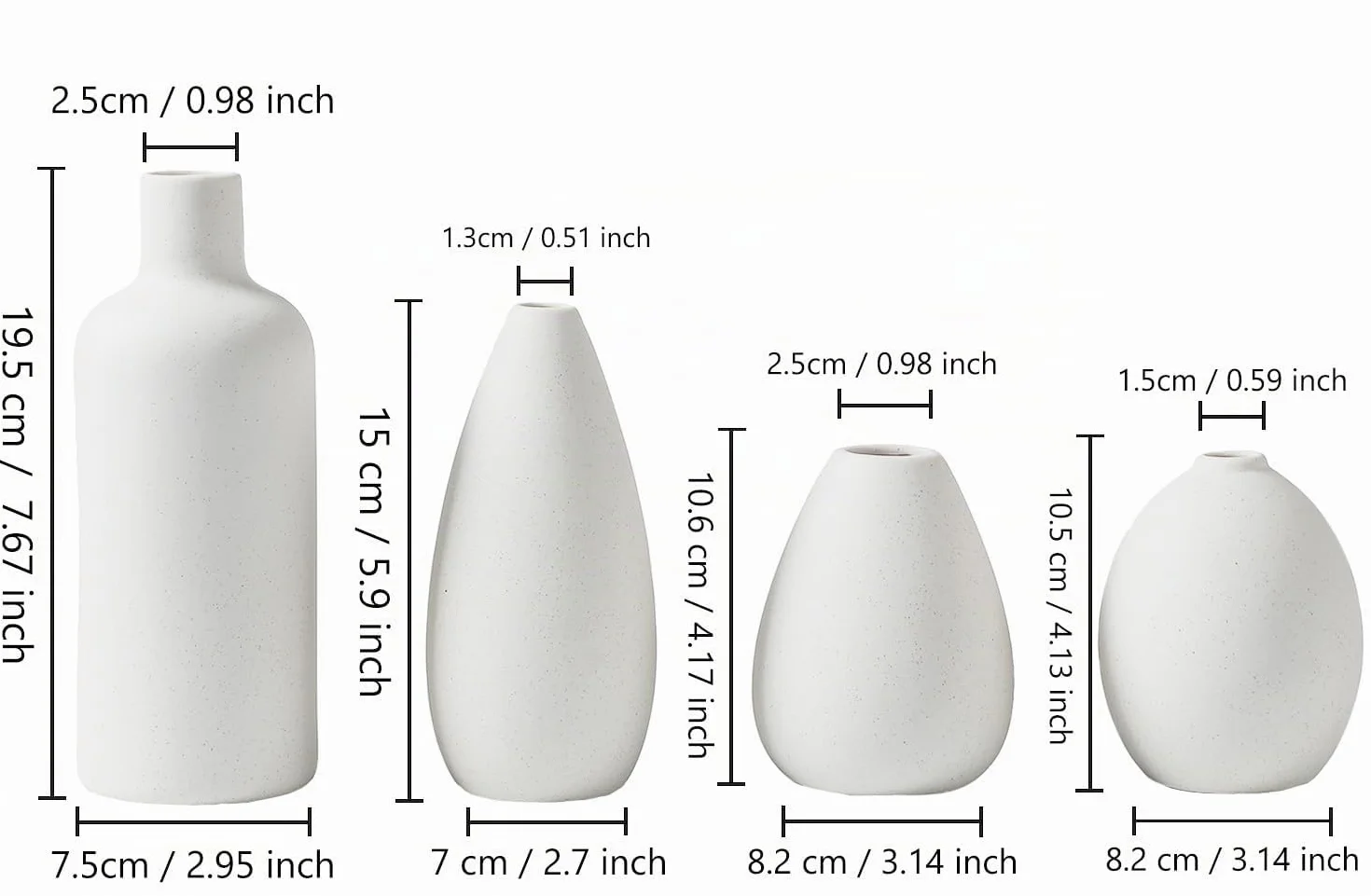 EMABT Jarrón de cerámica Blanco Set 4 pequeños para Flores, únicos para Piezas centrales, Modernos Decorativos para decoración del hogar Entrada de Mesa (Blanco)