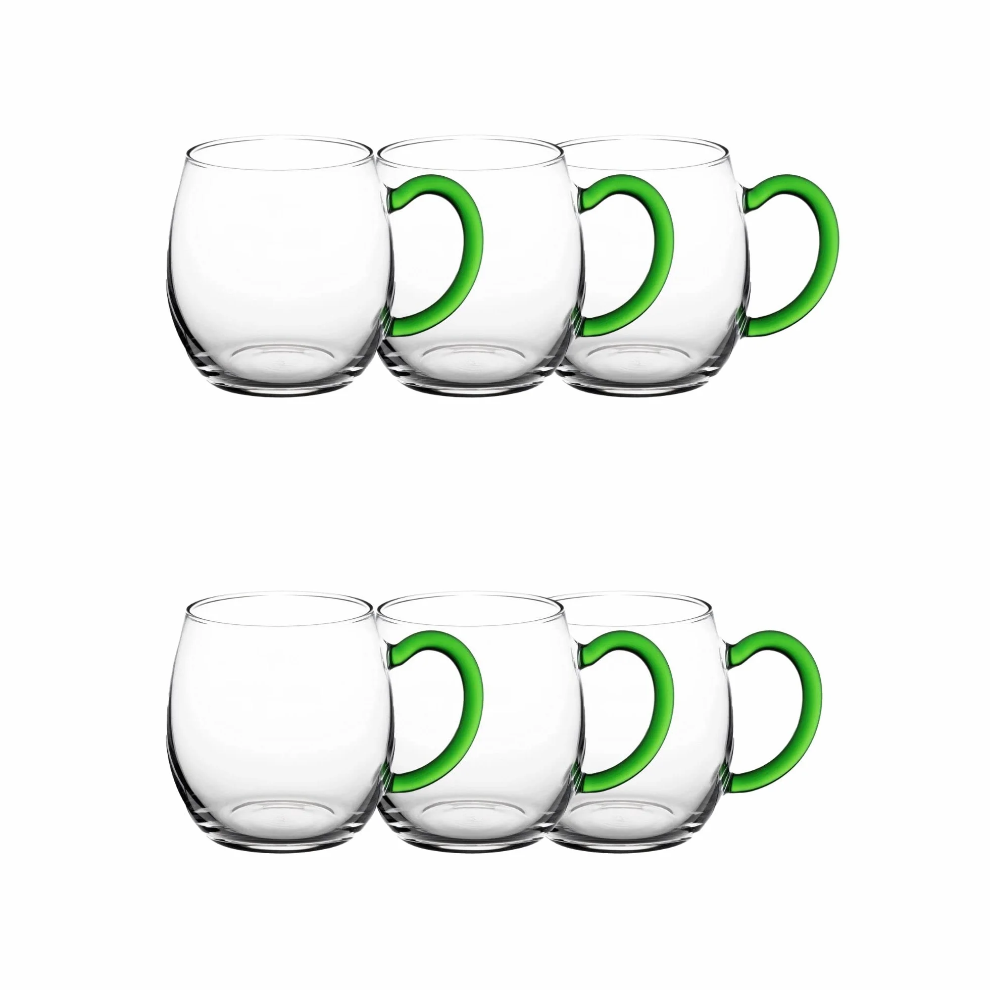 Novaliv Juego de 6 copas de vino con asa verde, 250 ml, con asa