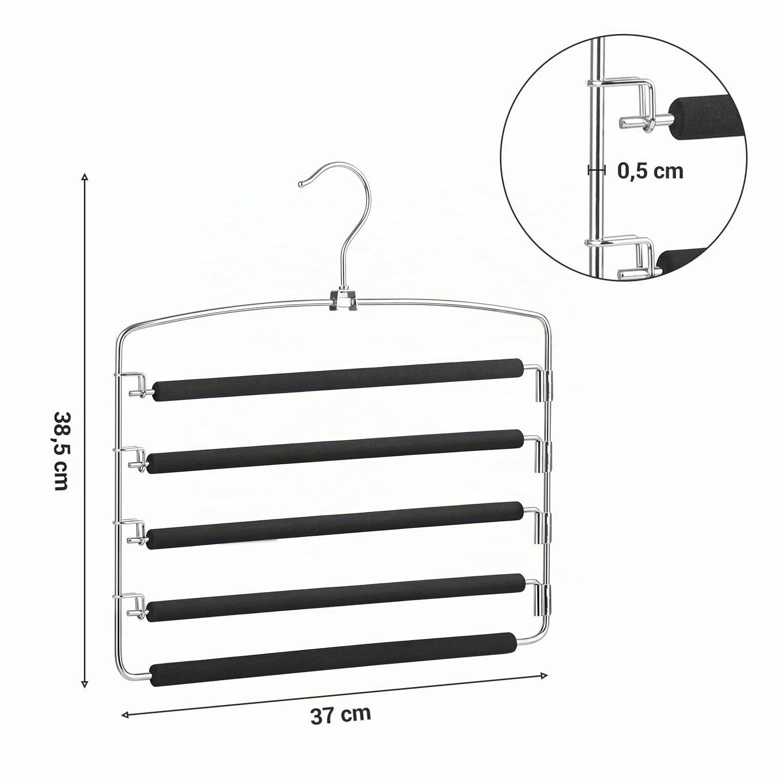 SONGMICS Perchas para Pantalones,Juego de 3, Metal,Multi-Barras,Ahorran Espacio,Estable con Acolchado Antideslizante, Barras de Columpio,para 5 Vaqueros Cada Una,Traje, Bufandas, Corbatas CRI041BK