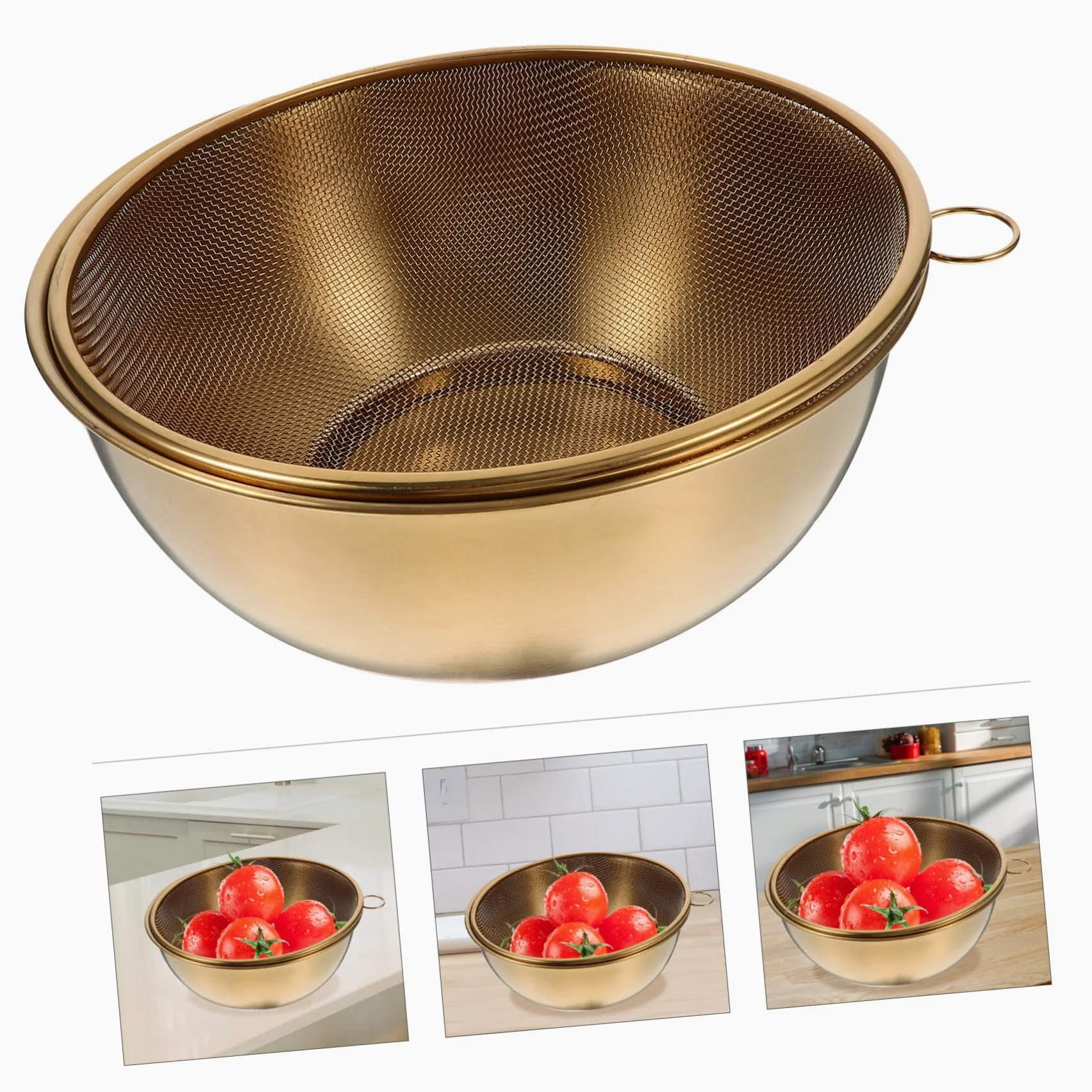 Colador para Lavar Arroz y Escurrir Alimentos de 22cm de Acero Inoxidable Resistente y Seguro Adecuado para Cocina Interior y Camping al Aire Libre