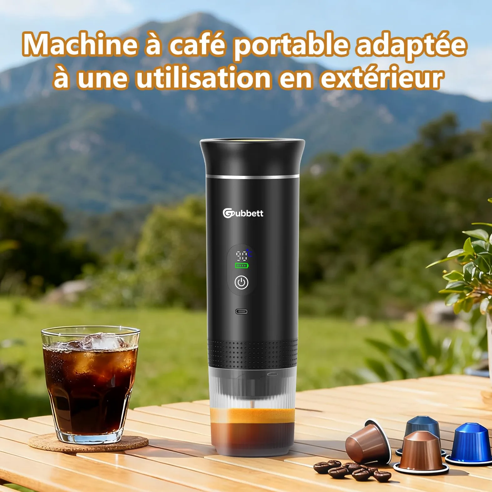 Máquina de café portátil, adecuada para casa, viajes, camping, coche | Compatible con NS/DG Cápsulas Espresso y Polvo de Café, 20Bar, Auto-Calfado de 4 a 6 Minutos, Recargable