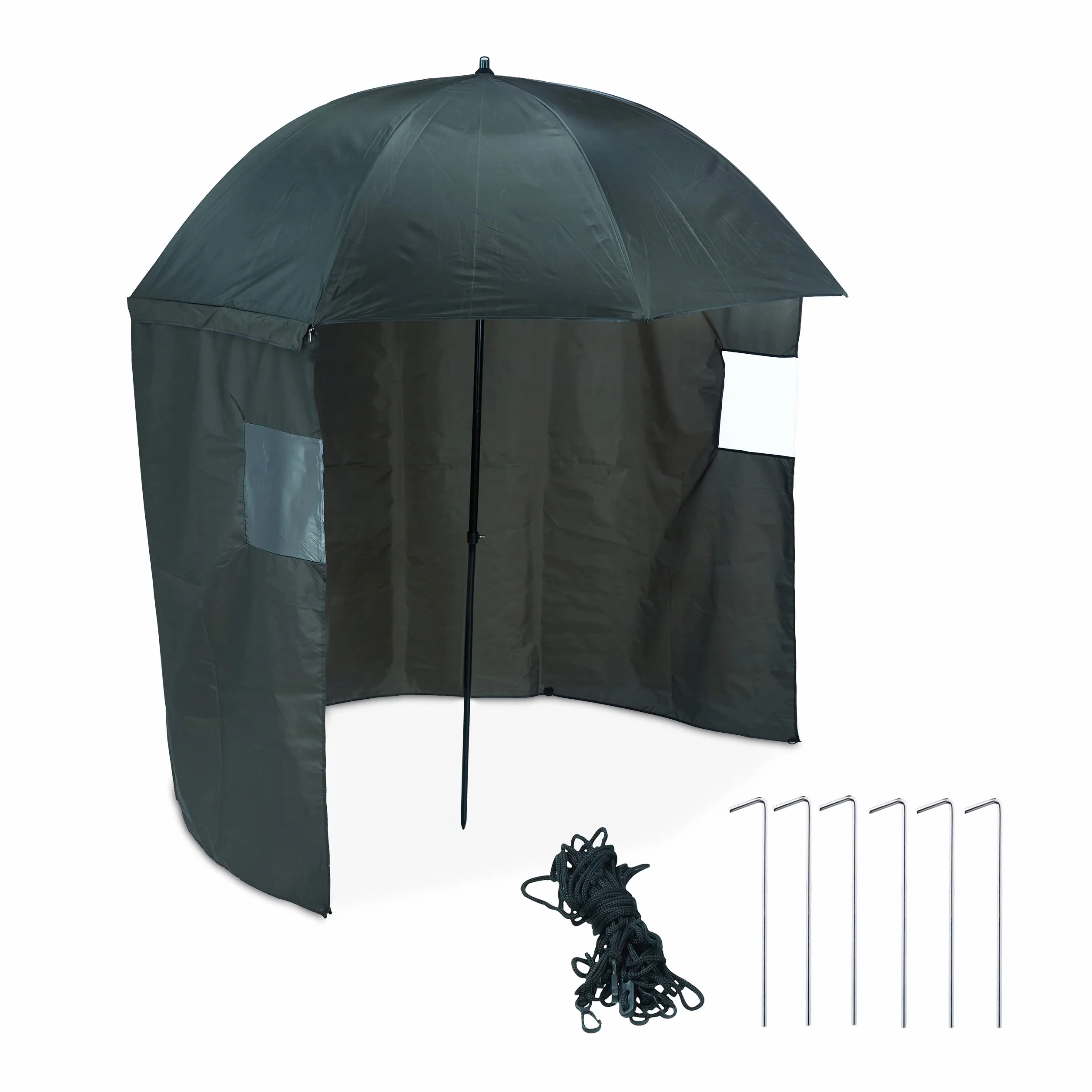 Relaxdays Paraguas de Pesca con Pared Lateral, Repelente al Agua, Verde