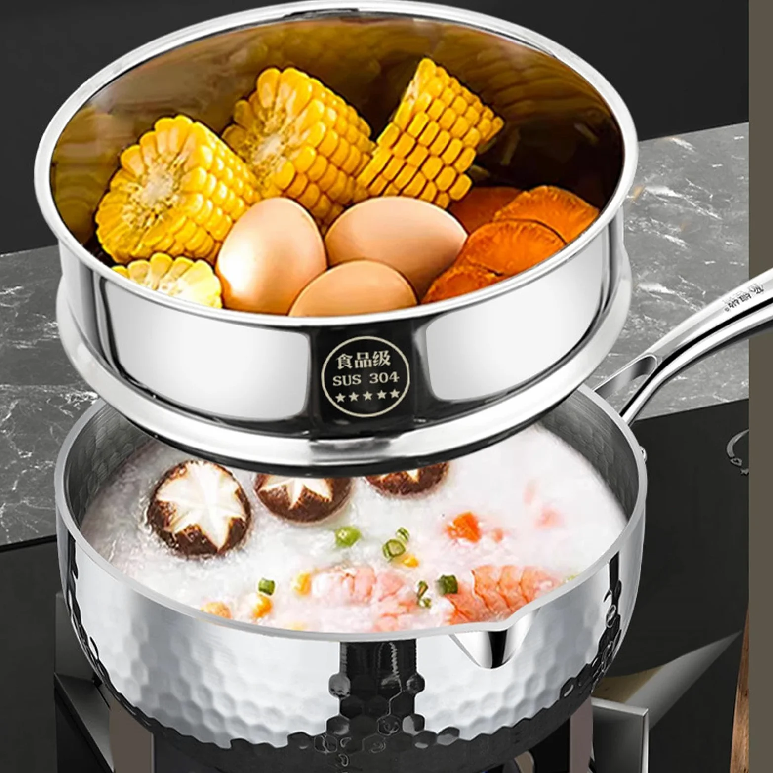 Cazo Con Tapa Batería De Cocina Antiadherente En Acero Inoxidable | Cazo Pequeño Para Vapor Y Salsas Para Cocinar En Casa: Freír, Hervir, Cocer A Fuego Lento, Sopas Y Comidas Saludables