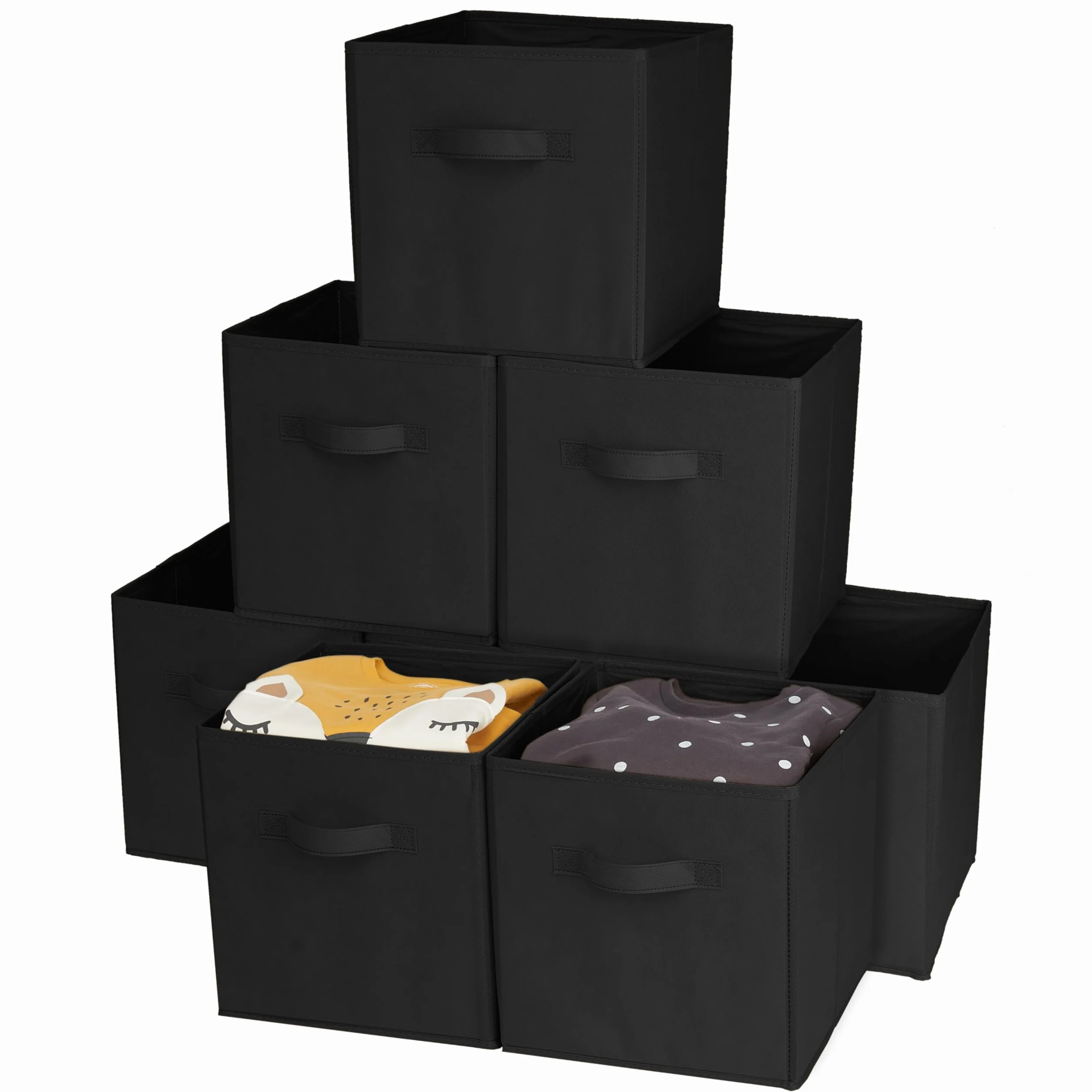MATANA - 8 Cajas de Almacenamiento Plegables, Unidad de Almacenaje de Lona para Ropa de Bebé, Organizadores de Hogar y Armario - Negro, 27,5cm x 27,5cm x 28cm
